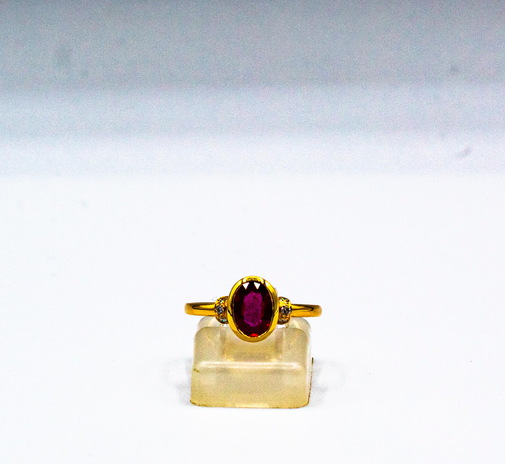 Art Deco Style 1.06 Carat White Diamond Oval Cut Ruby Yellow Gold Cocktail Ring For Sale 3