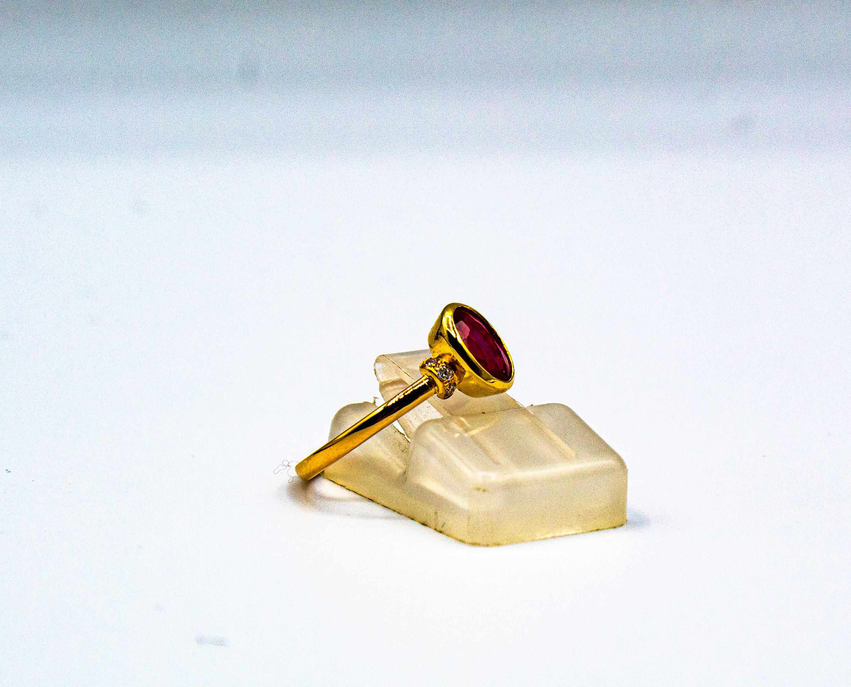Art Deco Style 1.06 Carat White Diamond Oval Cut Ruby Yellow Gold Cocktail Ring For Sale 4