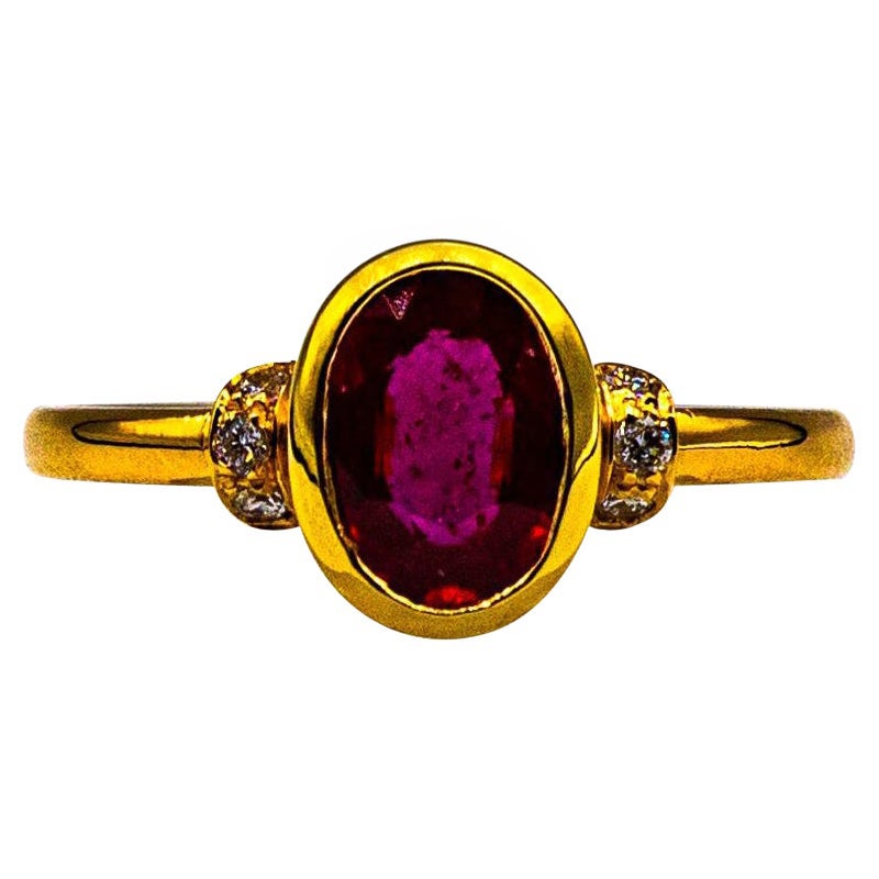 Art Deco Style 1.06 Carat White Diamond Oval Cut Ruby Yellow Gold Cocktail Ring