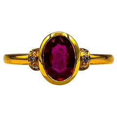 Art Deco Style 1.06 Carat White Diamond Oval Cut Ruby Yellow Gold Cocktail Ring