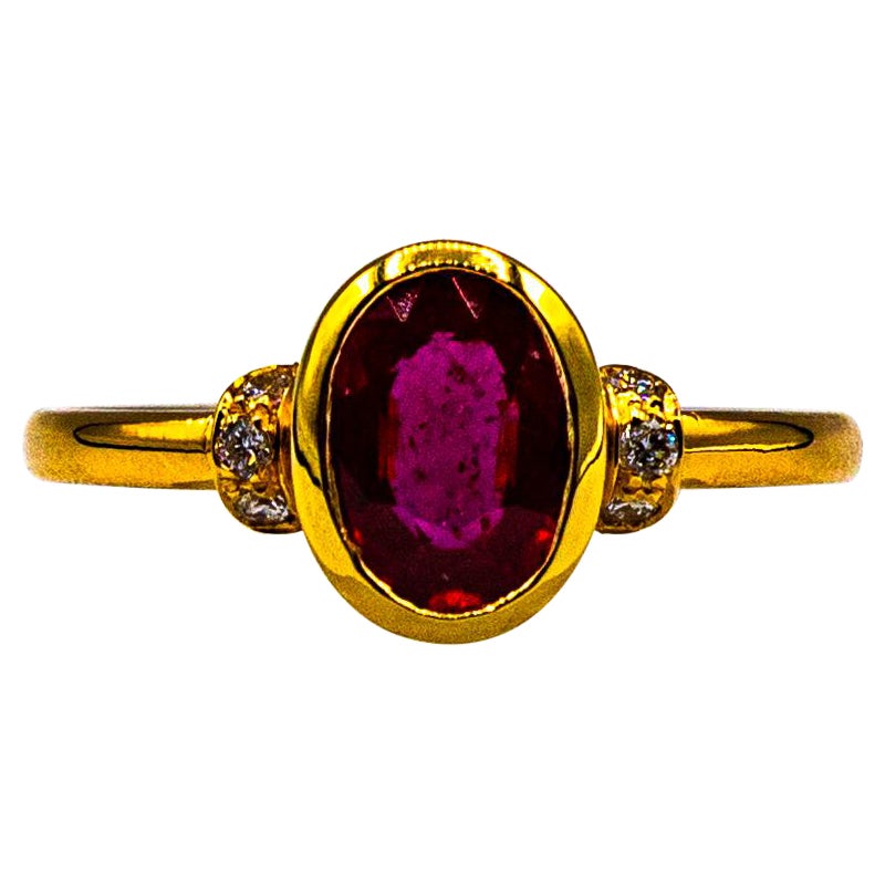 Art Deco Style 1.06 Carat White Diamond Oval Cut Ruby Yellow Gold Cocktail Ring For Sale