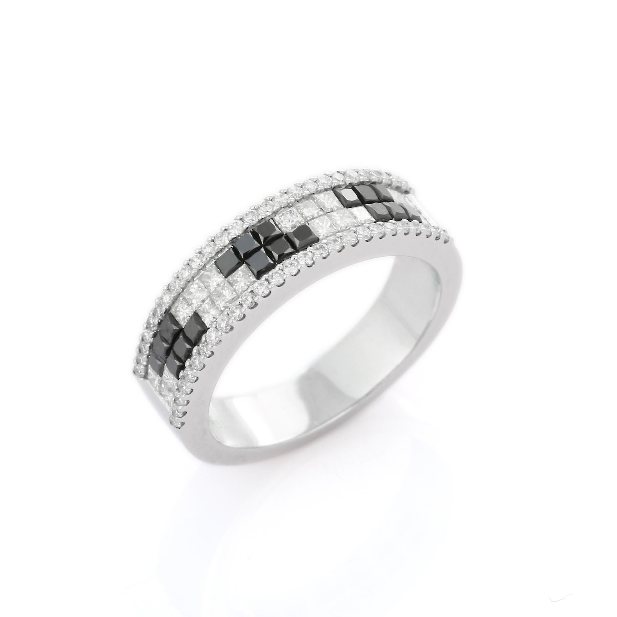 For Sale:  Unisex Black White Diamond Engagement Band Ring in 18K White Gold  2