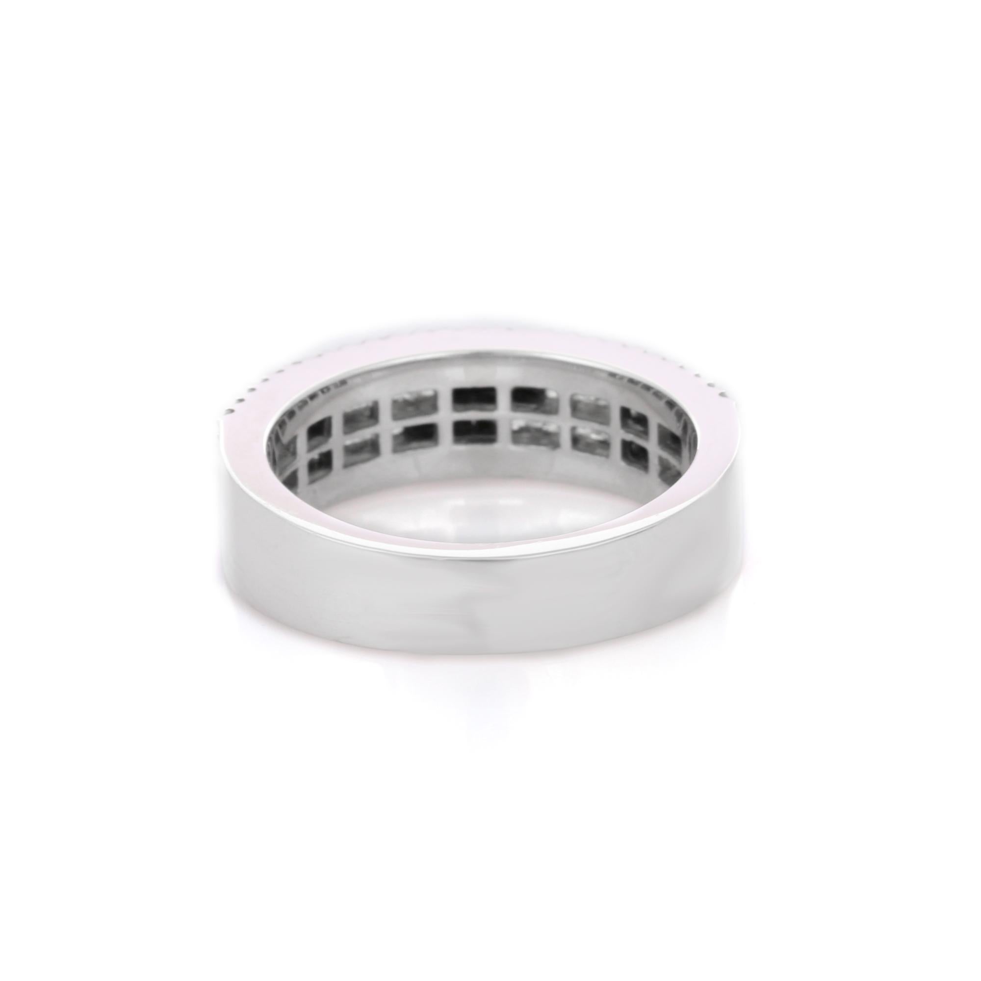 For Sale:  Unisex Black White Diamond Engagement Band Ring in 18K White Gold  4