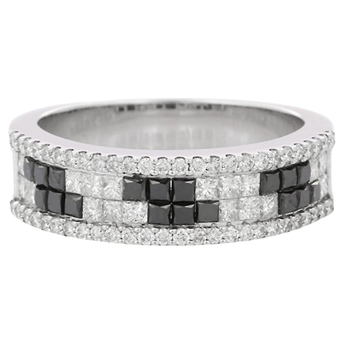 Unisex Schwarzer Weißer Diamant Verlobungsring aus 18K Weißgold 