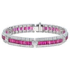 Art Deco Style 10.83 Ct. Ruby and Diamond Bracelet in 18K White Gold