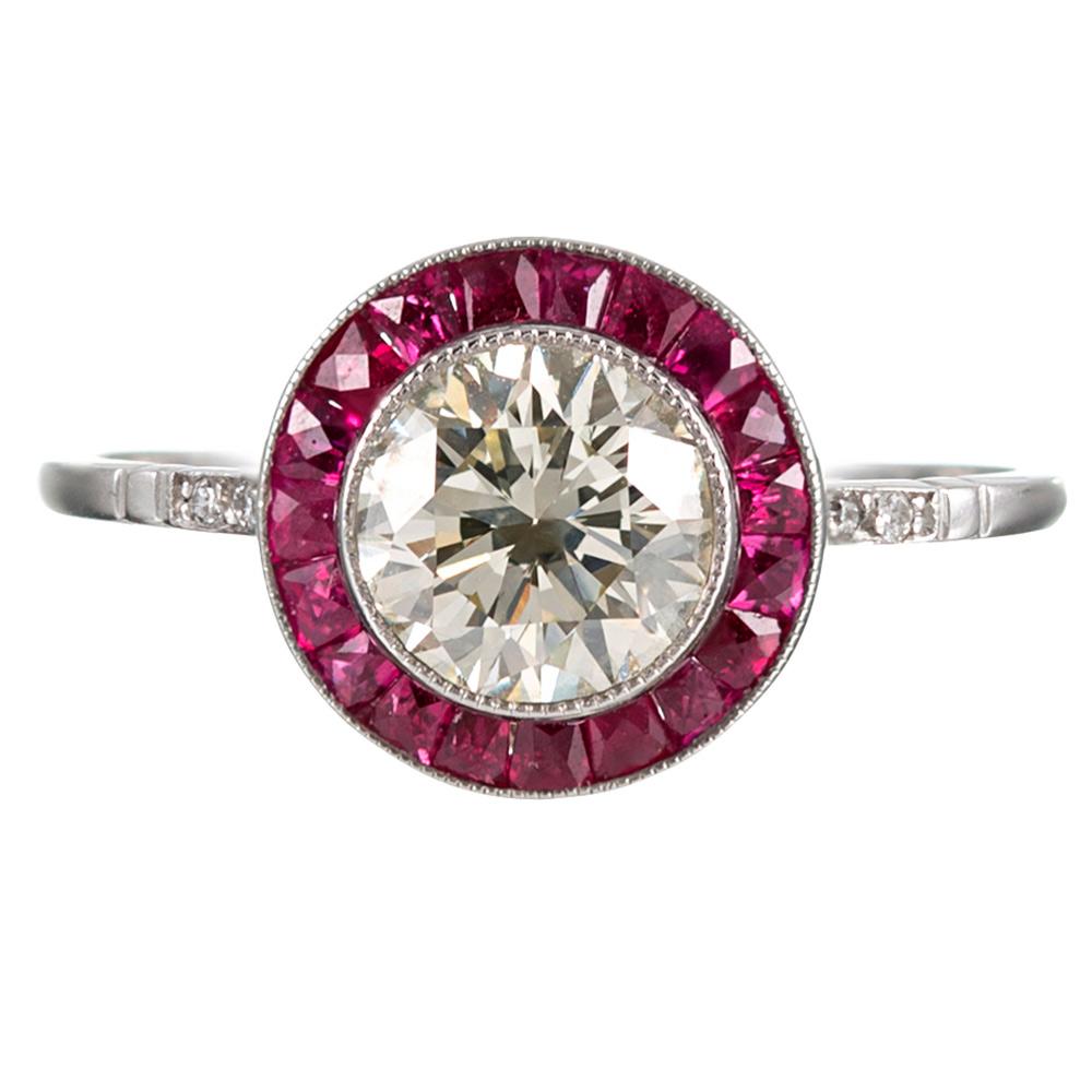 Art Deco Style 1.10 Carat Diamond and Ruby Ring