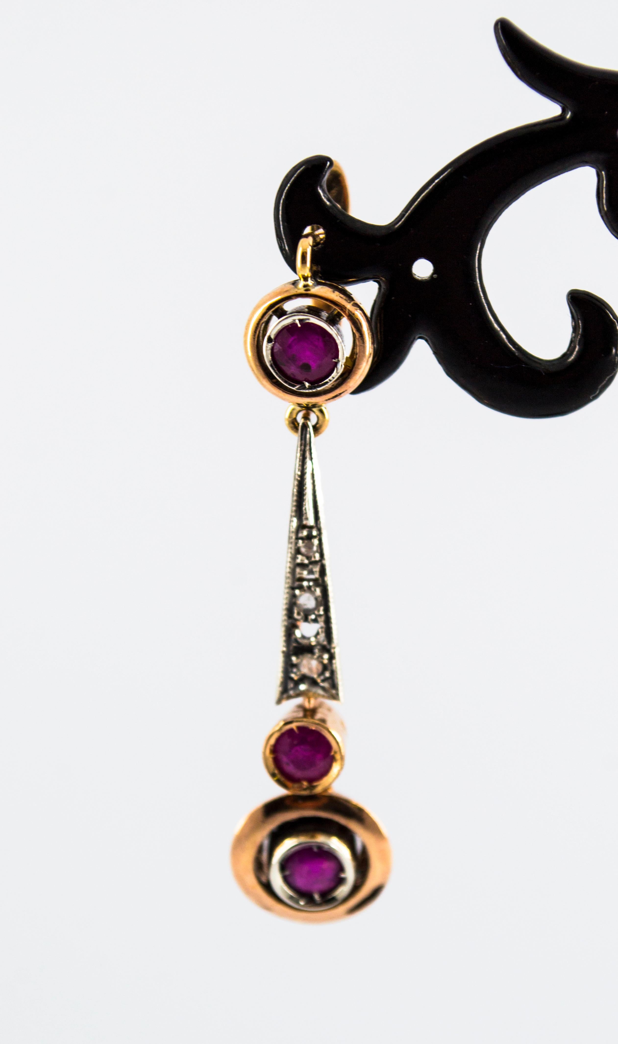Orecchini a leva in oro giallo con diamante bianco e rubino da 1.10 carati in stile Art Deco in vendita 4