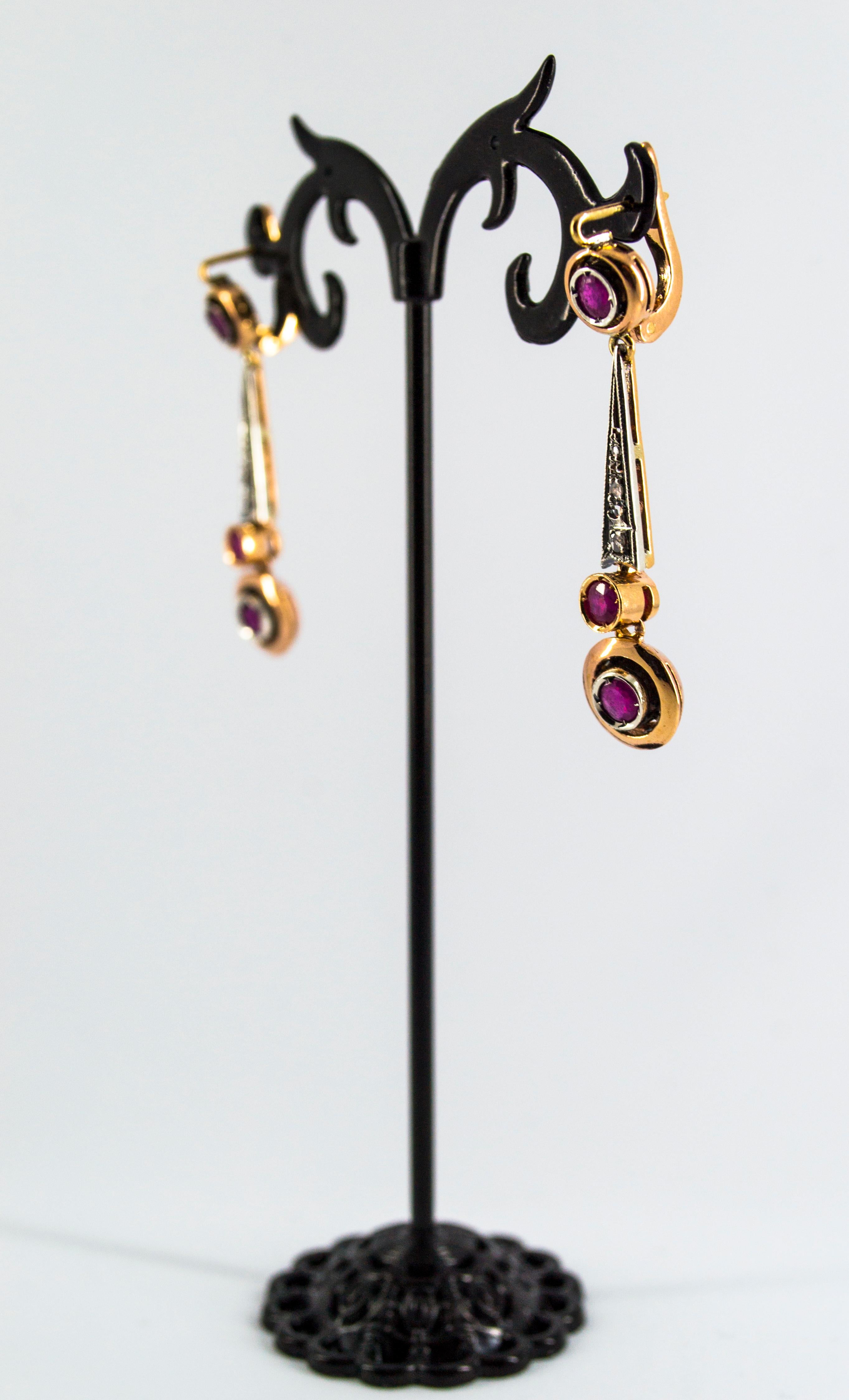 Boucles d'oreilles à levier en or jaune de style Art déco avec rubis et diamants blancs de 1.10 carat en vente 7