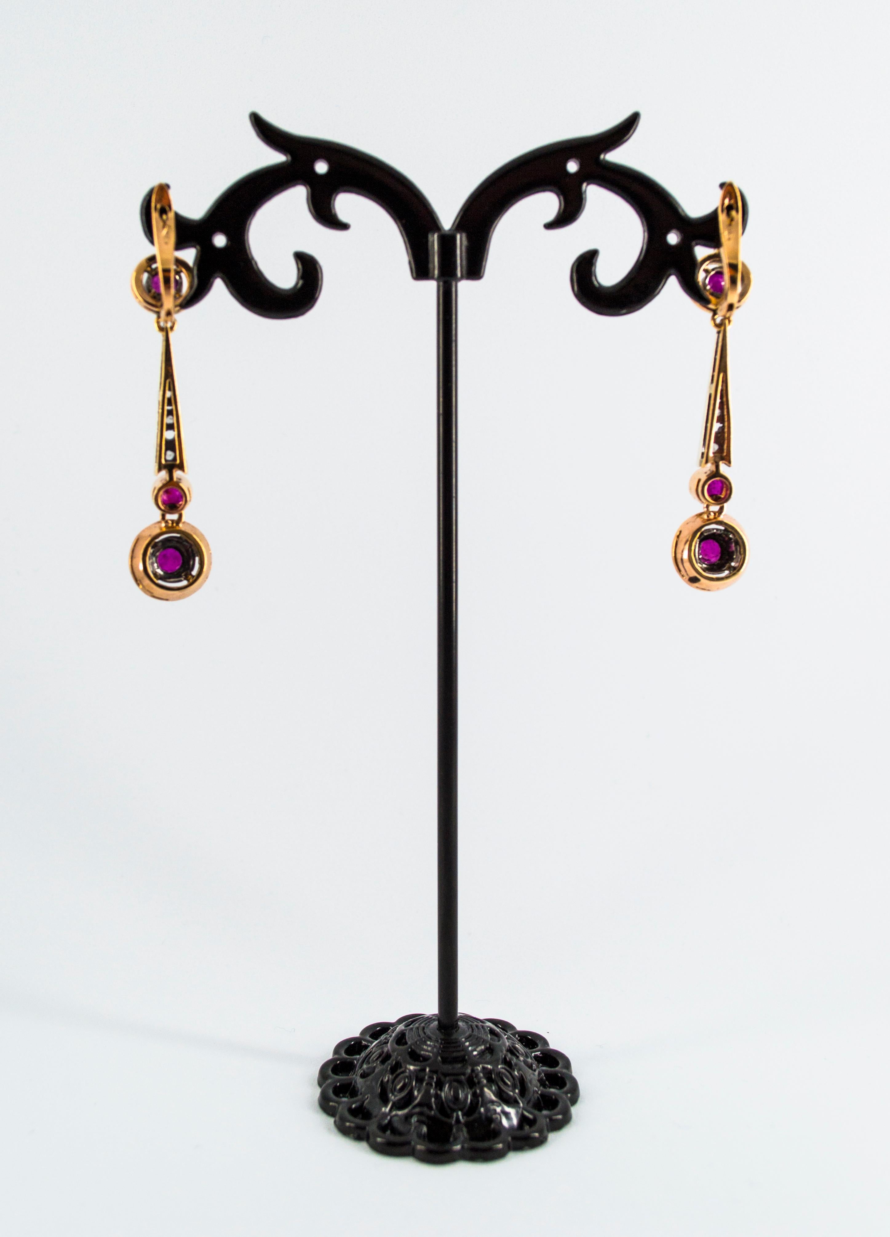 Art Deco Style 1.10 Carat Ruby White Diamond Yellow Gold Lever-Back Earrings For Sale 8