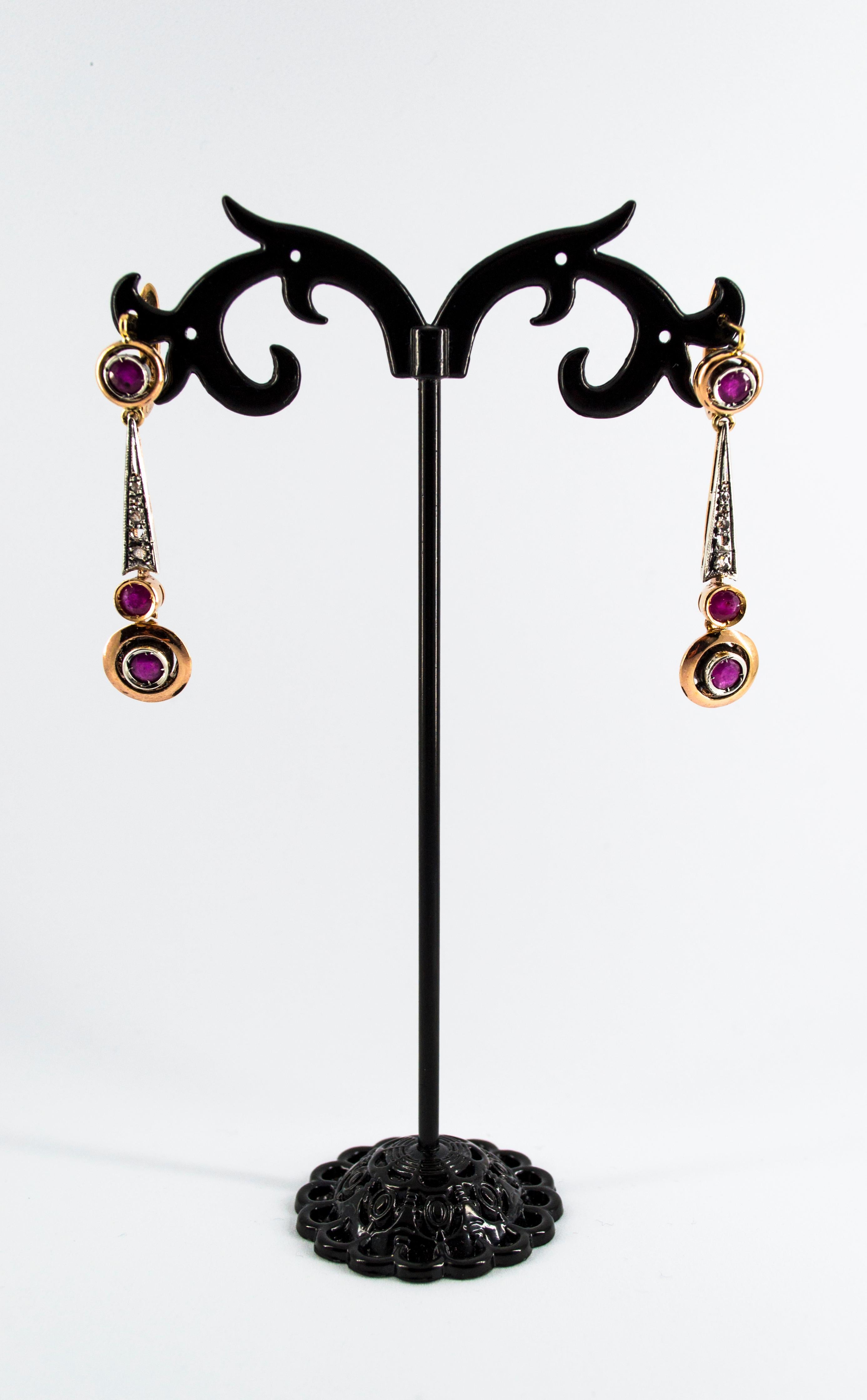 Art Deco Style 1.10 Carat Ruby White Diamond Yellow Gold Lever-Back Earrings For Sale 3