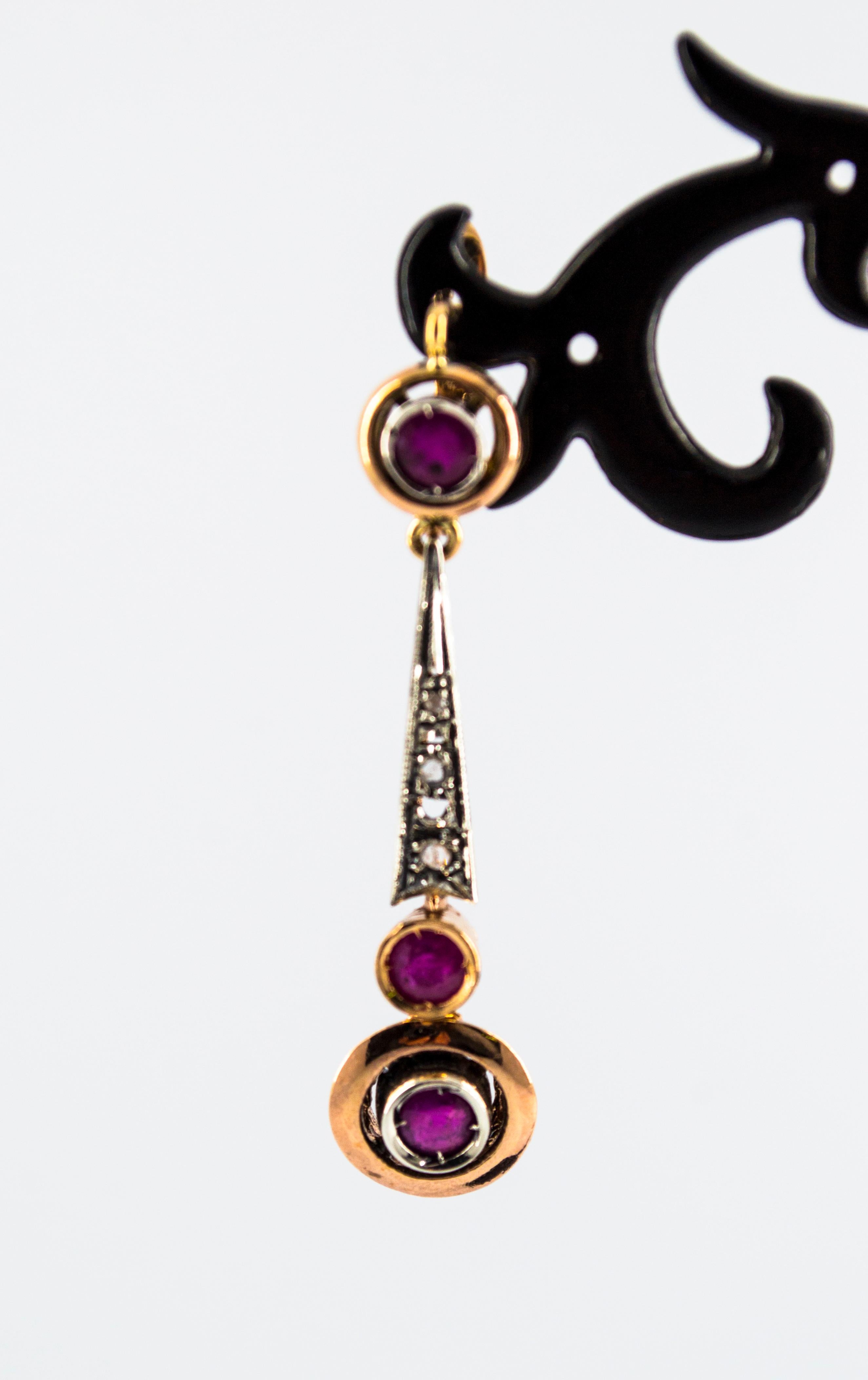 Orecchini a leva in oro giallo con diamante bianco e rubino da 1.10 carati in stile Art Deco in vendita 3