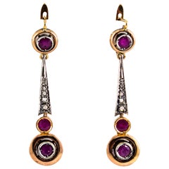 Art Deco Style 1.10 Carat Ruby White Diamond Yellow Gold Lever-Back Earrings