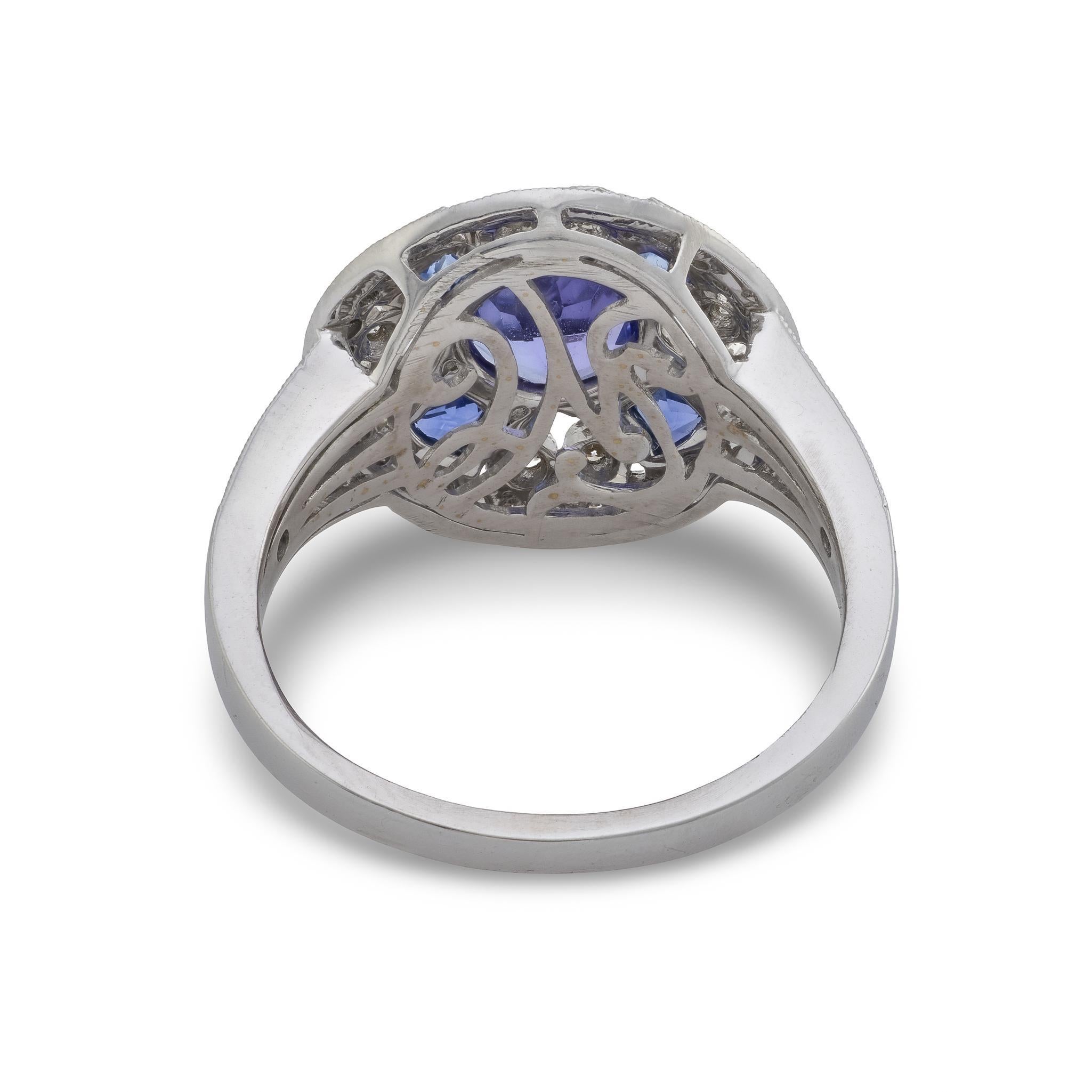 Anillo de cóctel de platino con diamante tanzanita de 1,10 quilates estilo Art Déco en venta 1