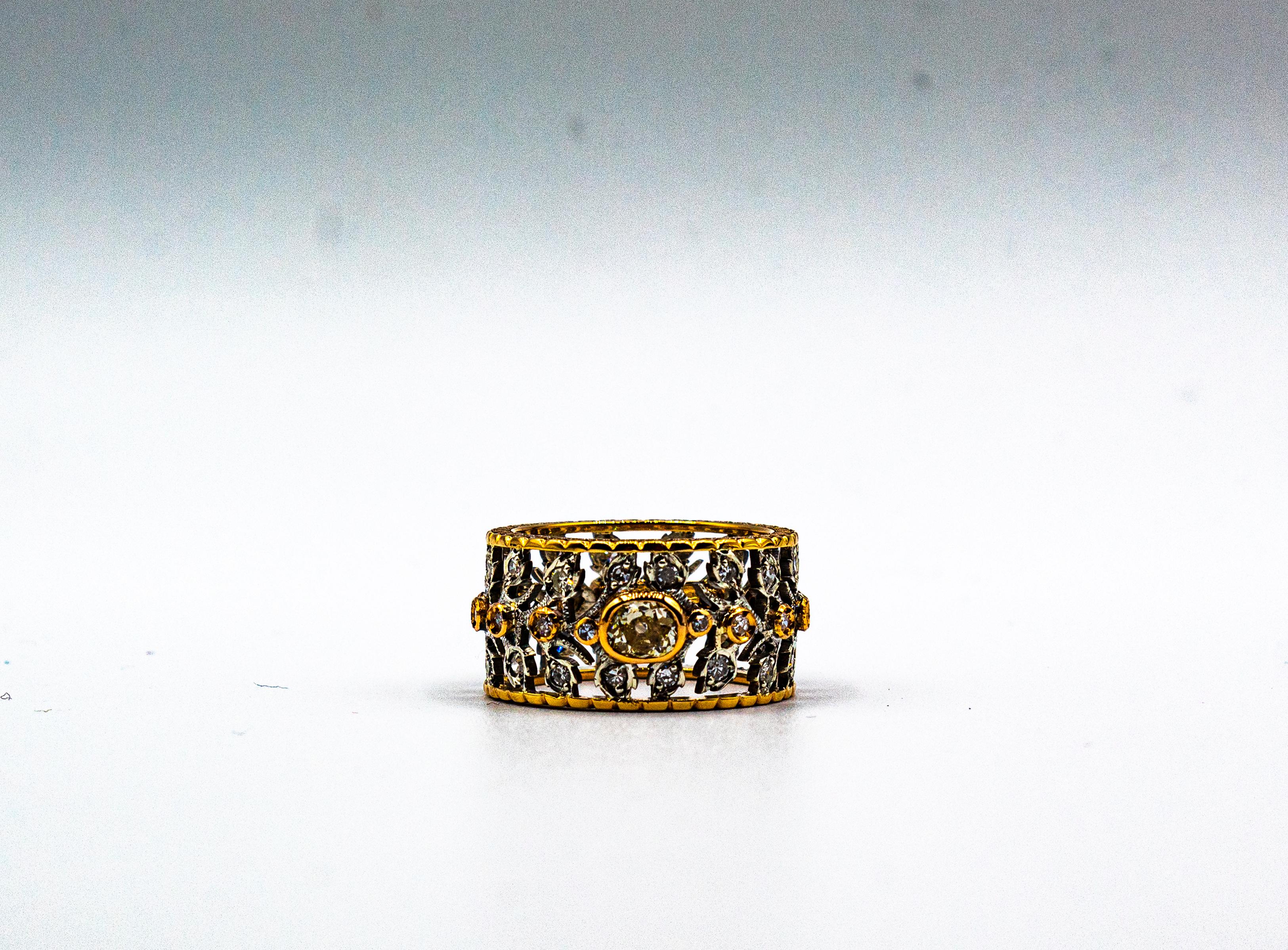Art Deco Style 1.10 Carat White Old European Cut Diamond Yellow Gold Band Ring 10