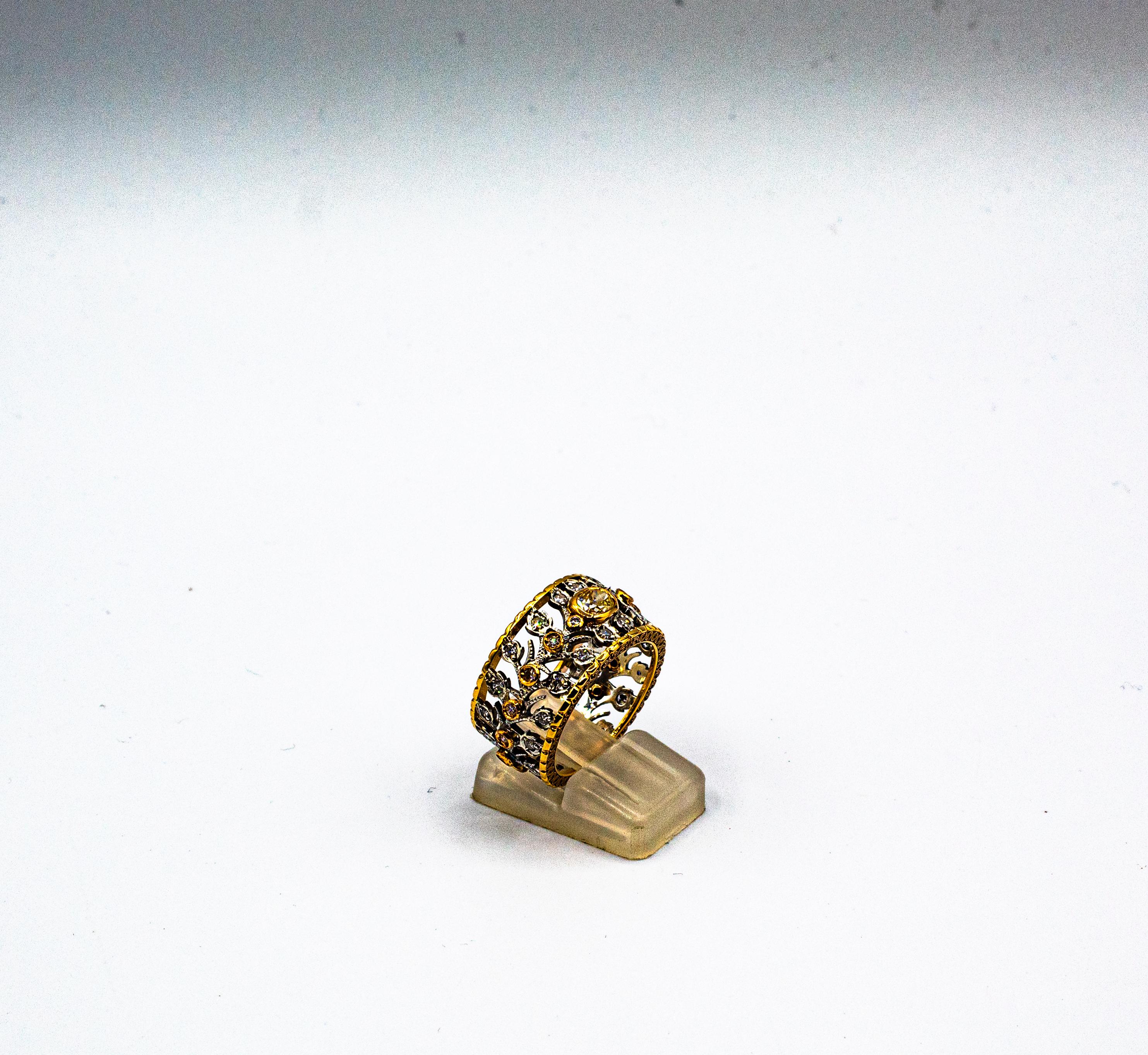 Women's or Men's Art Deco Style 1.10 Carat White Old European Cut Diamond Yellow Gold Band Ring