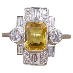 Art Deco Style 1.10ct Yellow Sapphire and Diamond Geometric Cluster Ring in Plat
