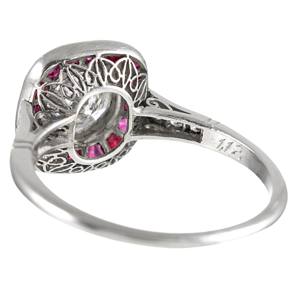 Art Deco Style 1.12 Carat Diamond and Ruby Ring In Good Condition In Carmel-by-the-Sea, CA