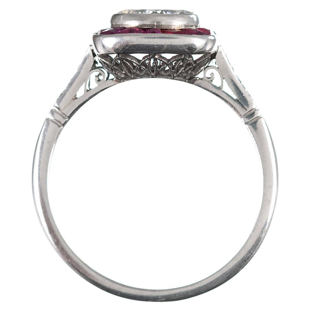 Women's Art Deco Style 1.12 Carat Diamond and Ruby Ring