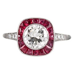 Art Deco Style 1.12 Carat Diamond and Ruby Ring