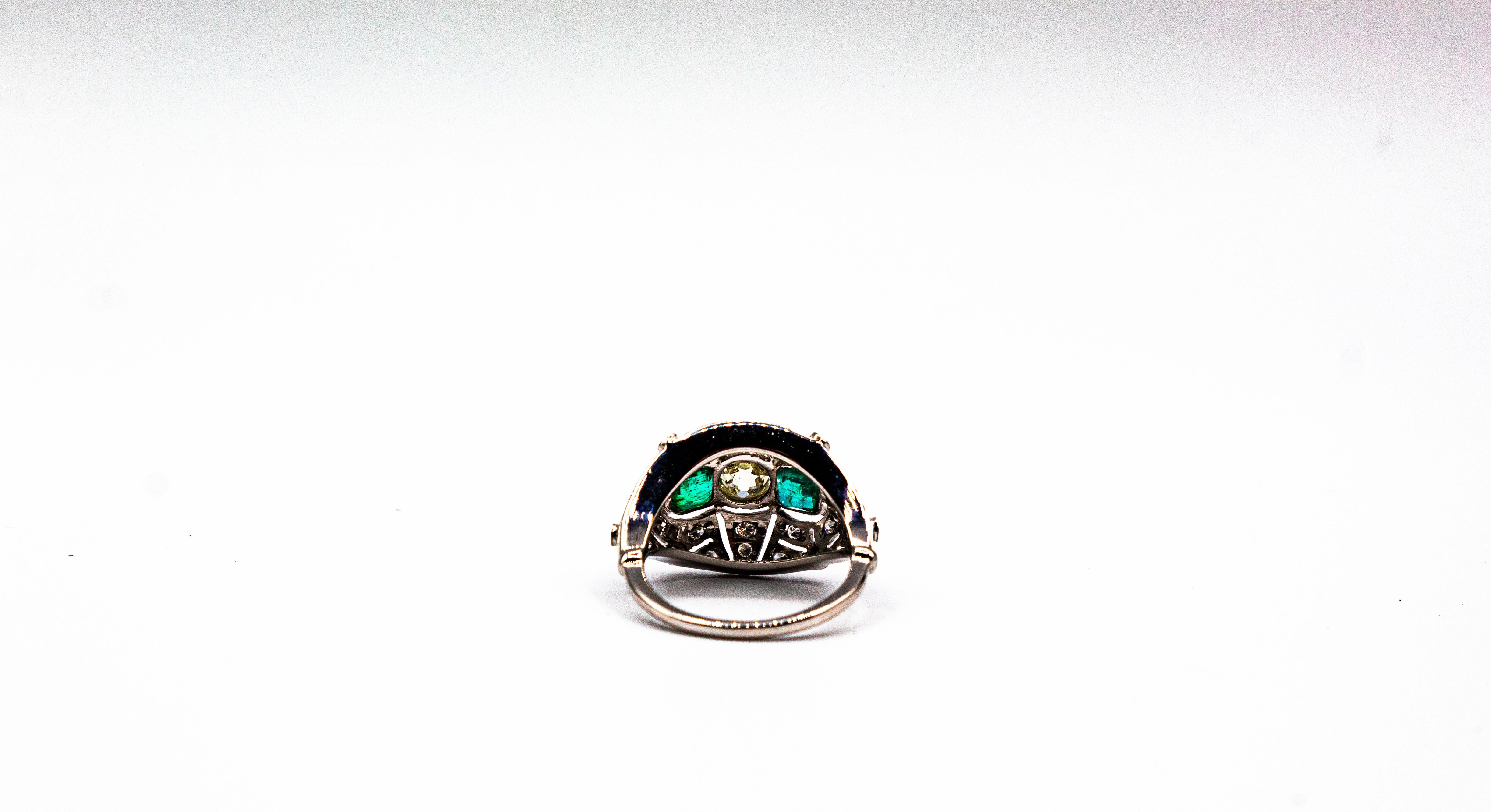 Art Deco Style 1.15 Carat White Diamond 1.27 Carat Emerald White Gold Ring 5