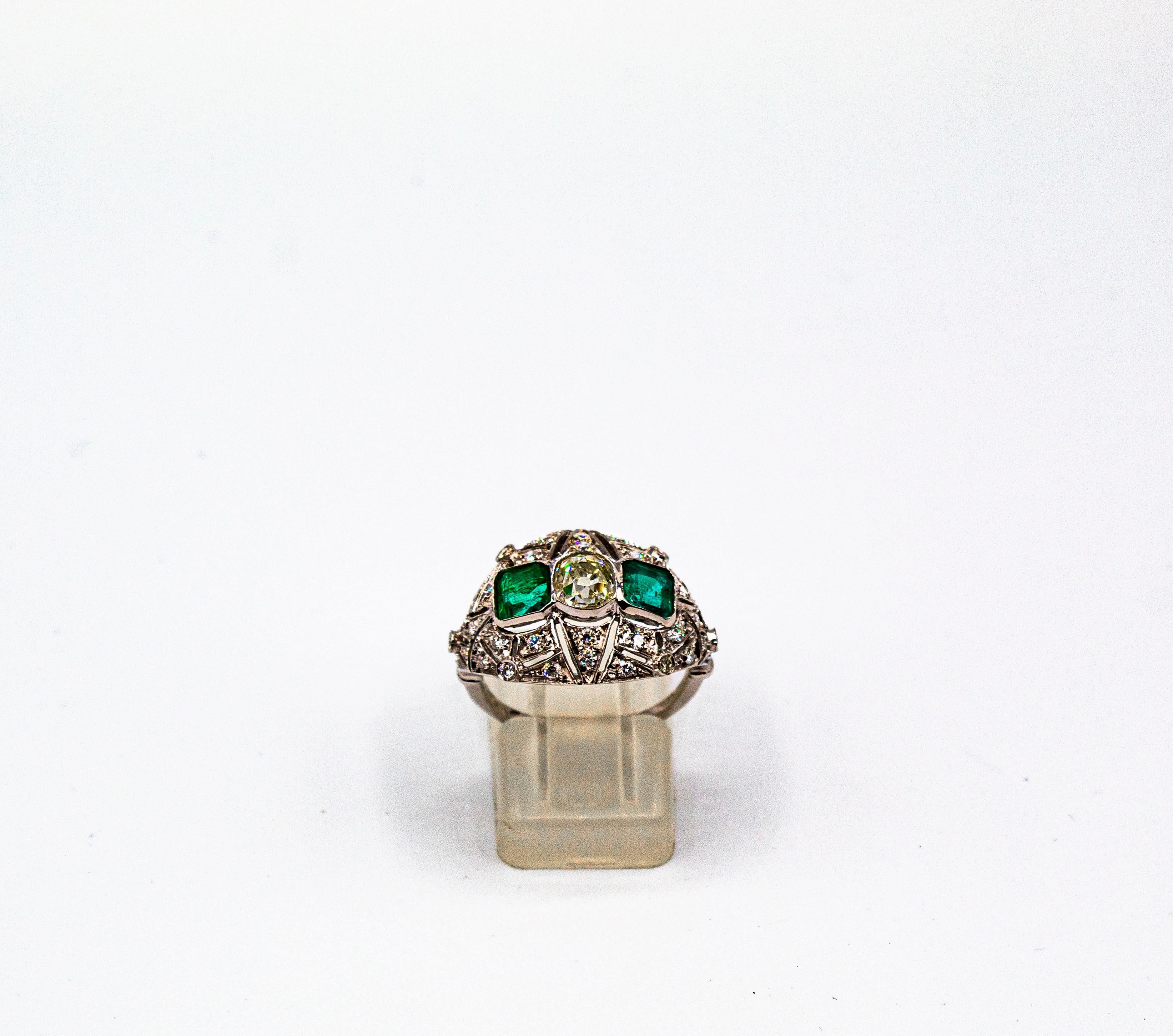 This Ring is made of 18K White Gold.
This Ring has a 0.70 Carats White Old European Cut Central Diamond.
This Ring has 0.45 Carats of White Brilliant Cut Diamonds.
This Ring has 1.27 Carats of Emerald Cut Emeralds.
This Ring is inspired by Art