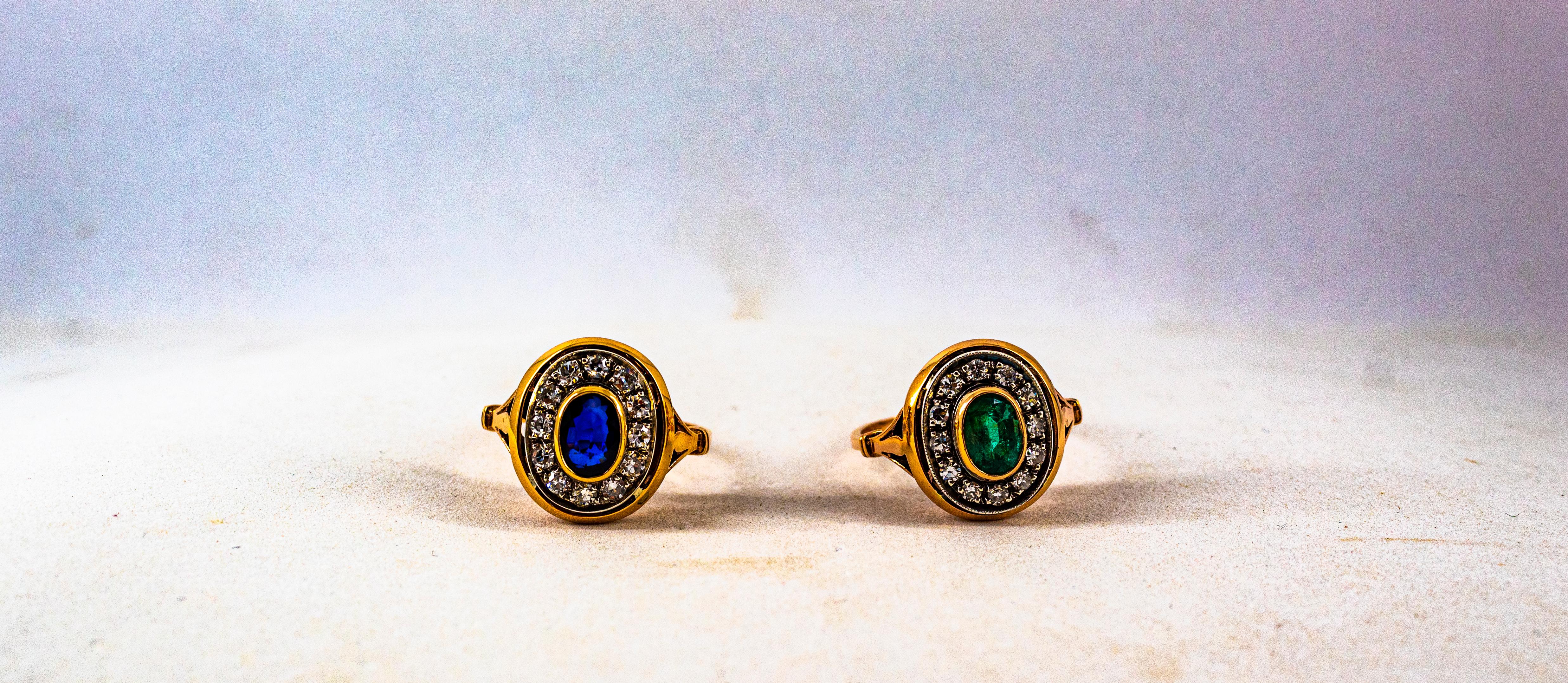 Art Deco Style 1.15 Carat White Diamond Blue Sapphire Yellow Gold Cocktail Ring 6