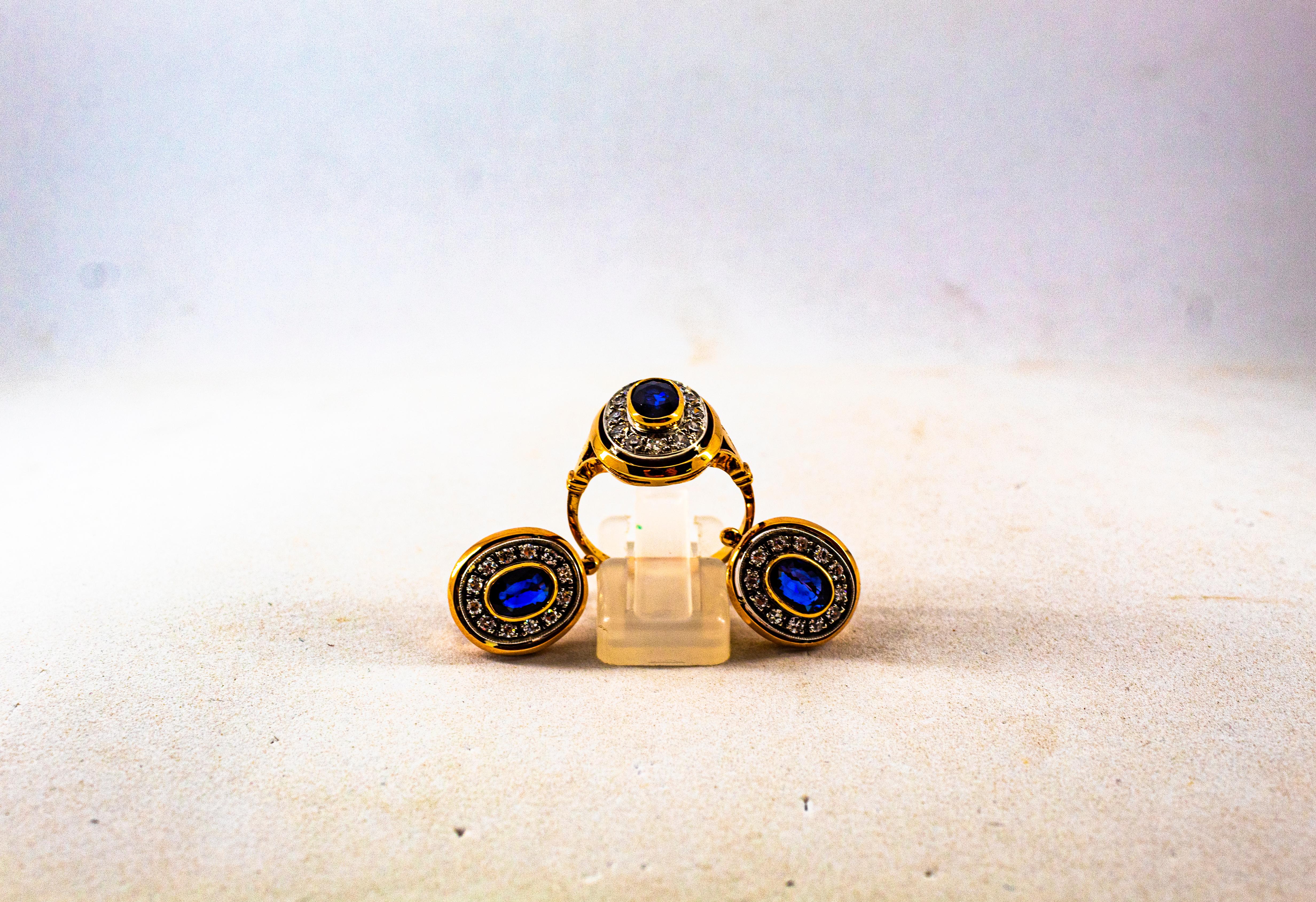 Art Deco Style 1.15 Carat White Diamond Blue Sapphire Yellow Gold Cocktail Ring For Sale 7