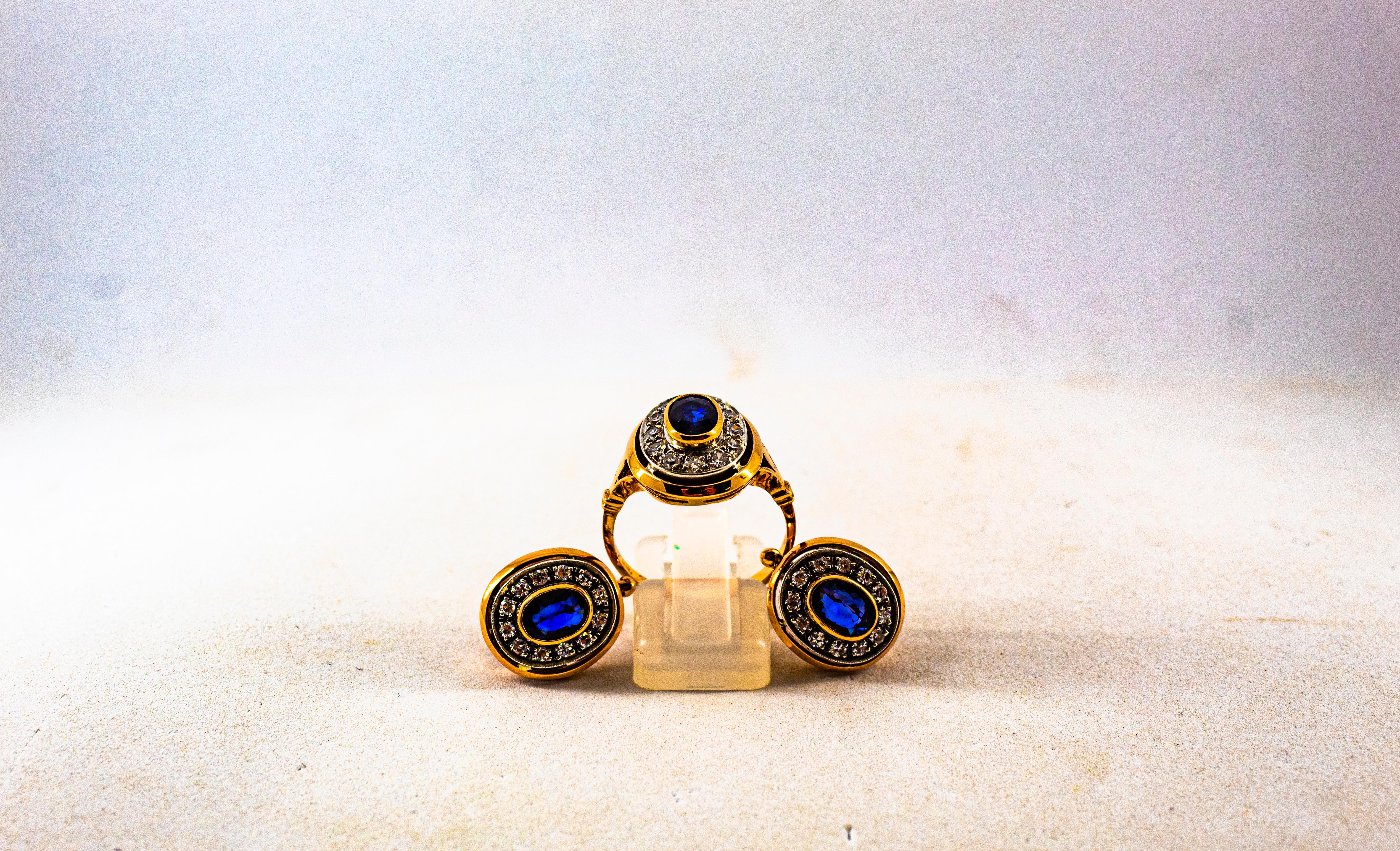 Art Deco Style 1.15 Carat White Diamond Blue Sapphire Yellow Gold Cocktail Ring For Sale 8