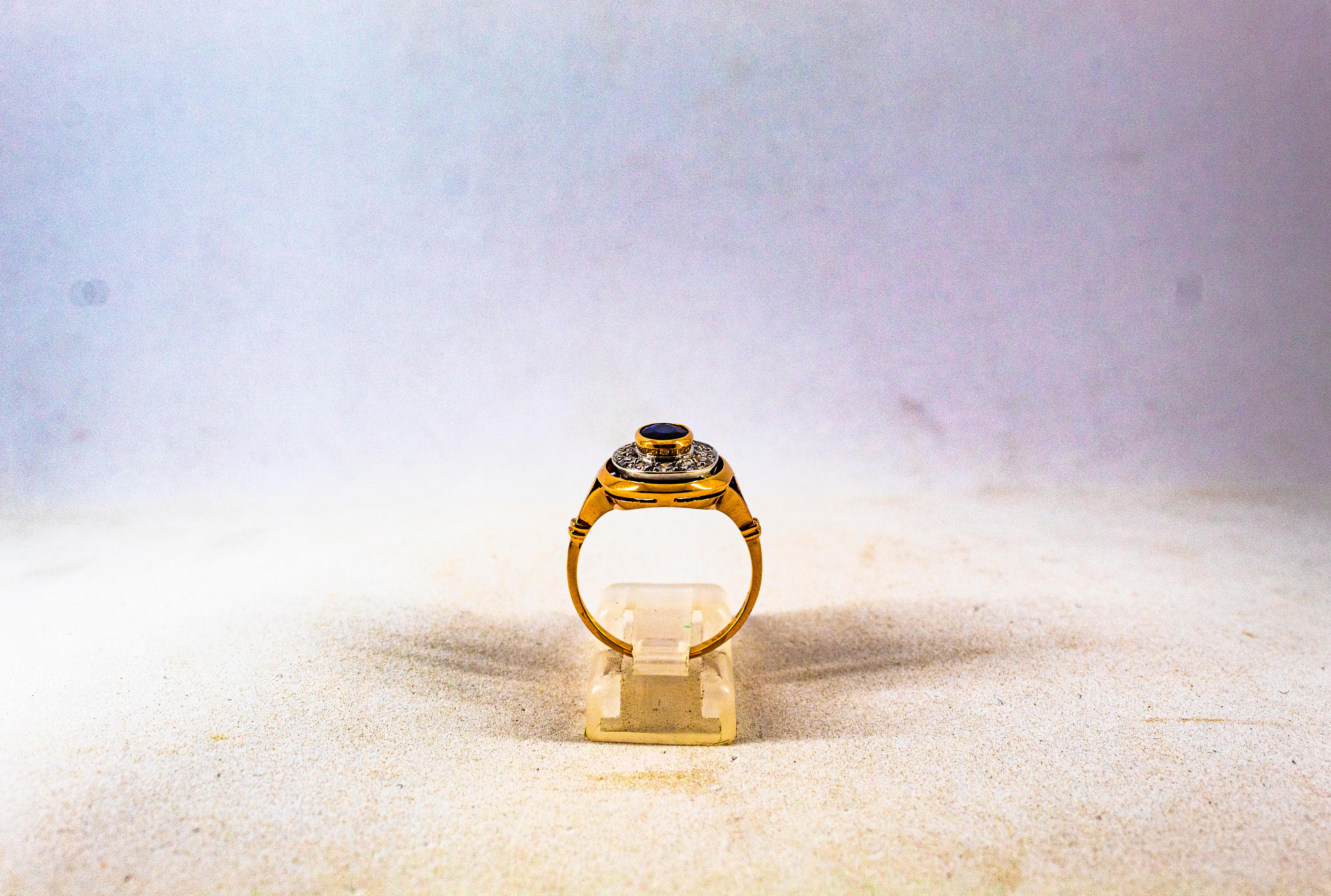 Art Deco Style 1.15 Carat White Diamond Blue Sapphire Yellow Gold Cocktail Ring 1