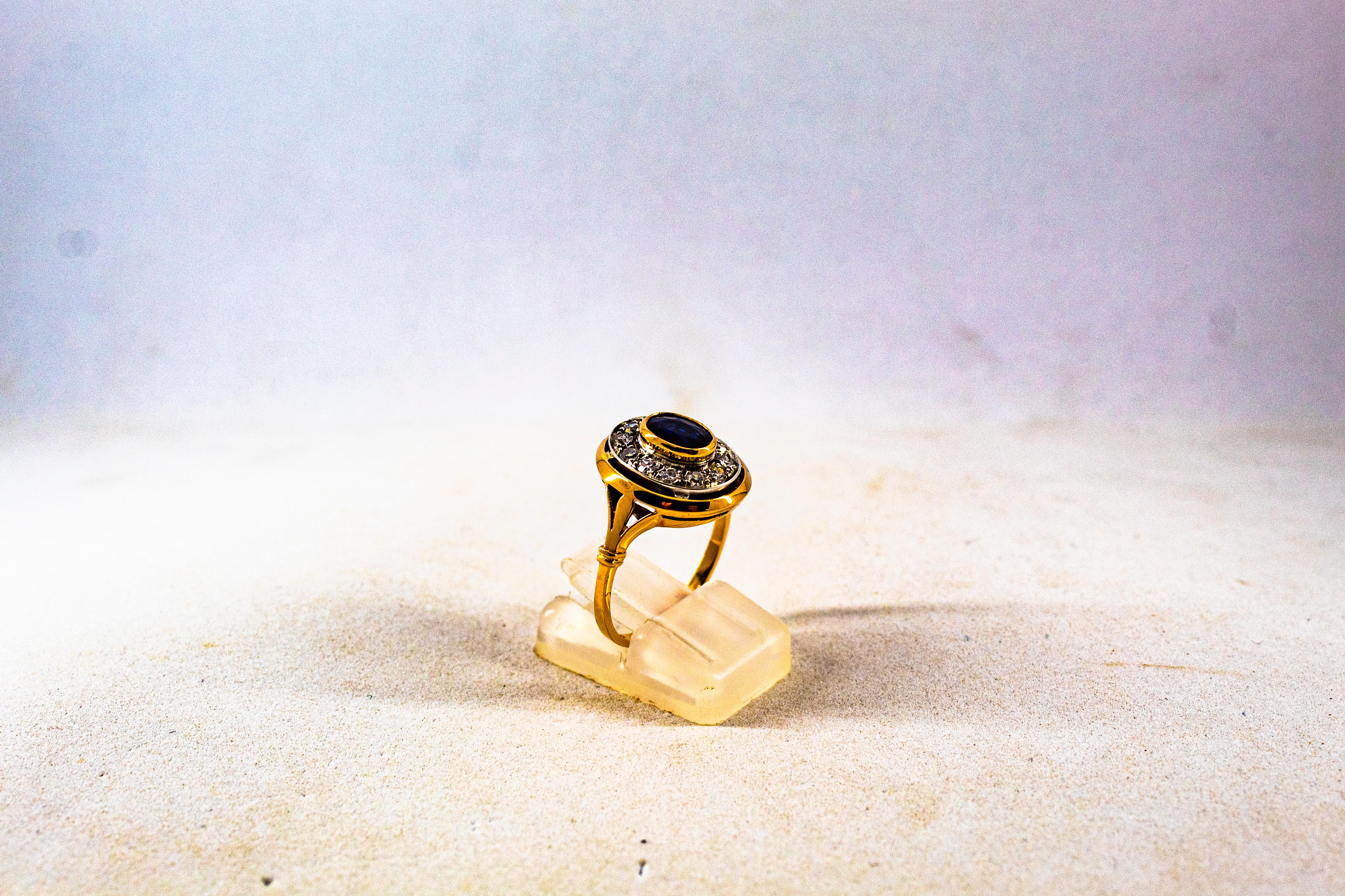 Art Deco Style 1.15 Carat White Diamond Blue Sapphire Yellow Gold Cocktail Ring 2