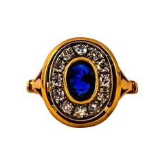 Vintage Art Deco Style 1.15 Carat White Diamond Blue Sapphire Yellow Gold Cocktail Ring