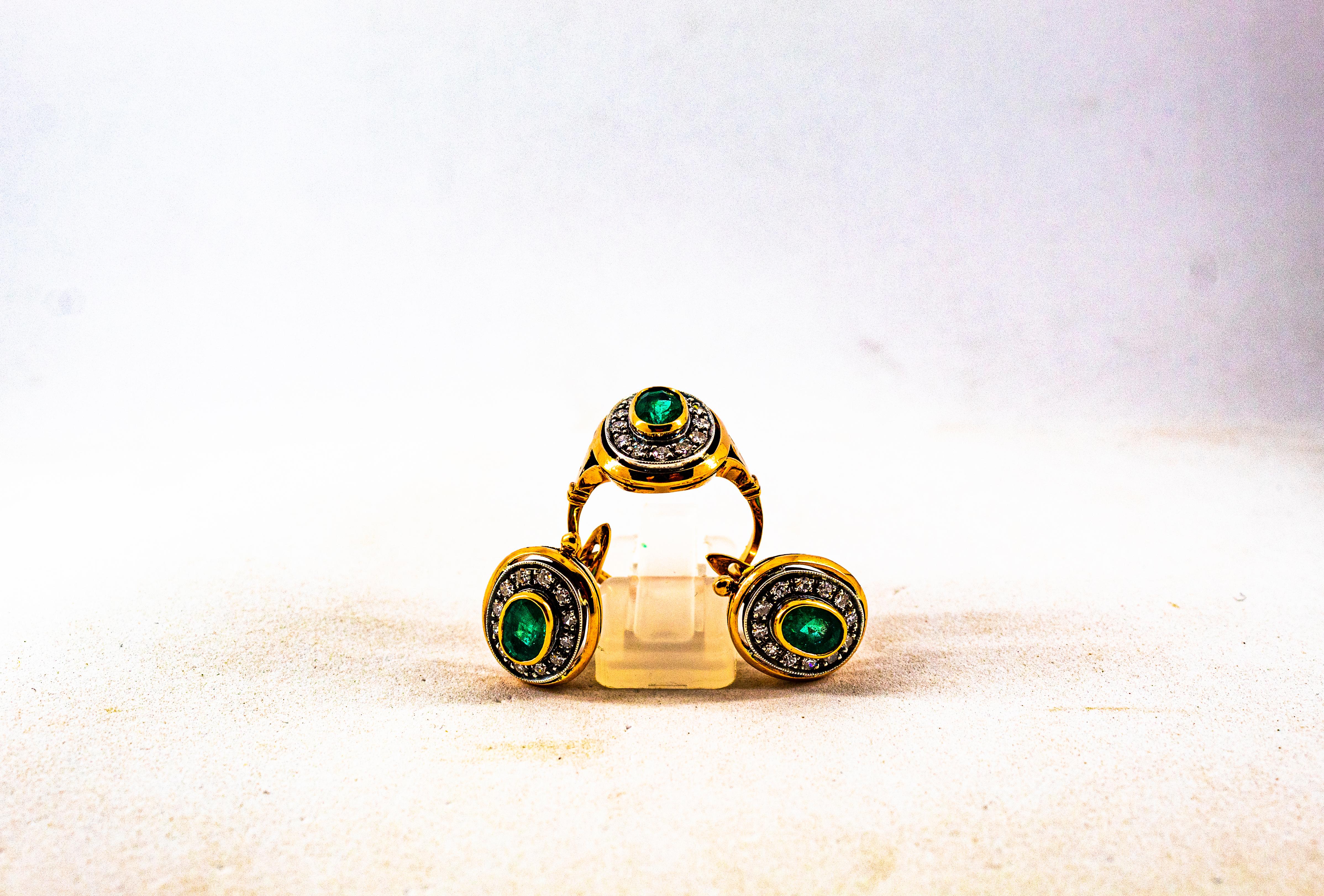 Art Deco Style 1.15 Carat White Diamond Emerald Yellow Gold Cocktail Ring For Sale 7