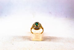 Anillo de cóctel de oro amarillo esmeralda con diamante blanco de 1.15 quilates estilo art déco