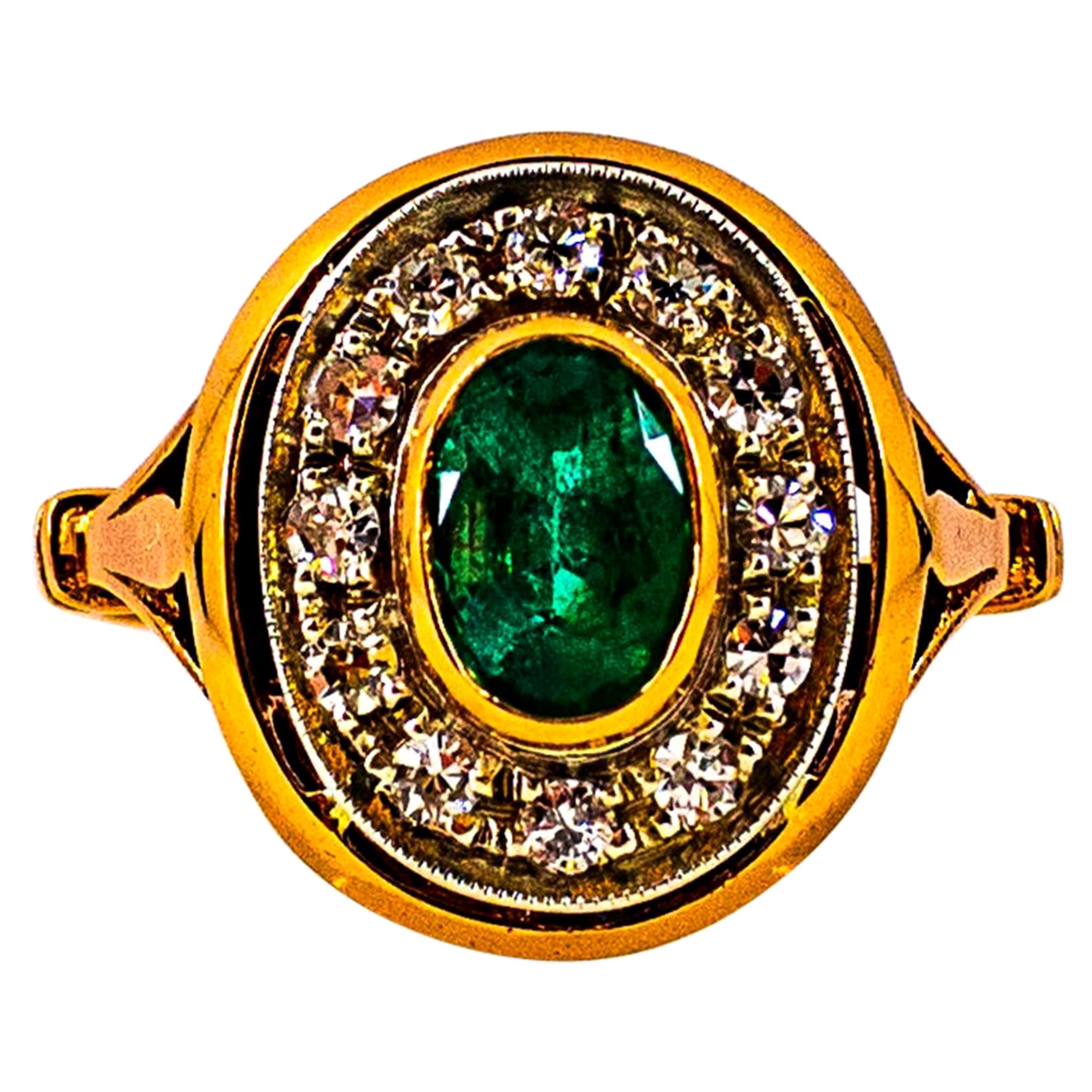 Art Deco Style 1.15 Carat White Diamond Emerald Yellow Gold Cocktail Ring For Sale