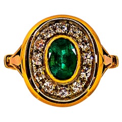 Vintage Art Deco Style 1.15 Carat White Diamond Emerald Yellow Gold Cocktail Ring