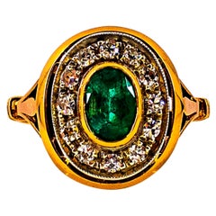 Art Deco-Cocktailring mit 1.15 Karat weißem Diamant und Smaragd aus Gelbgold