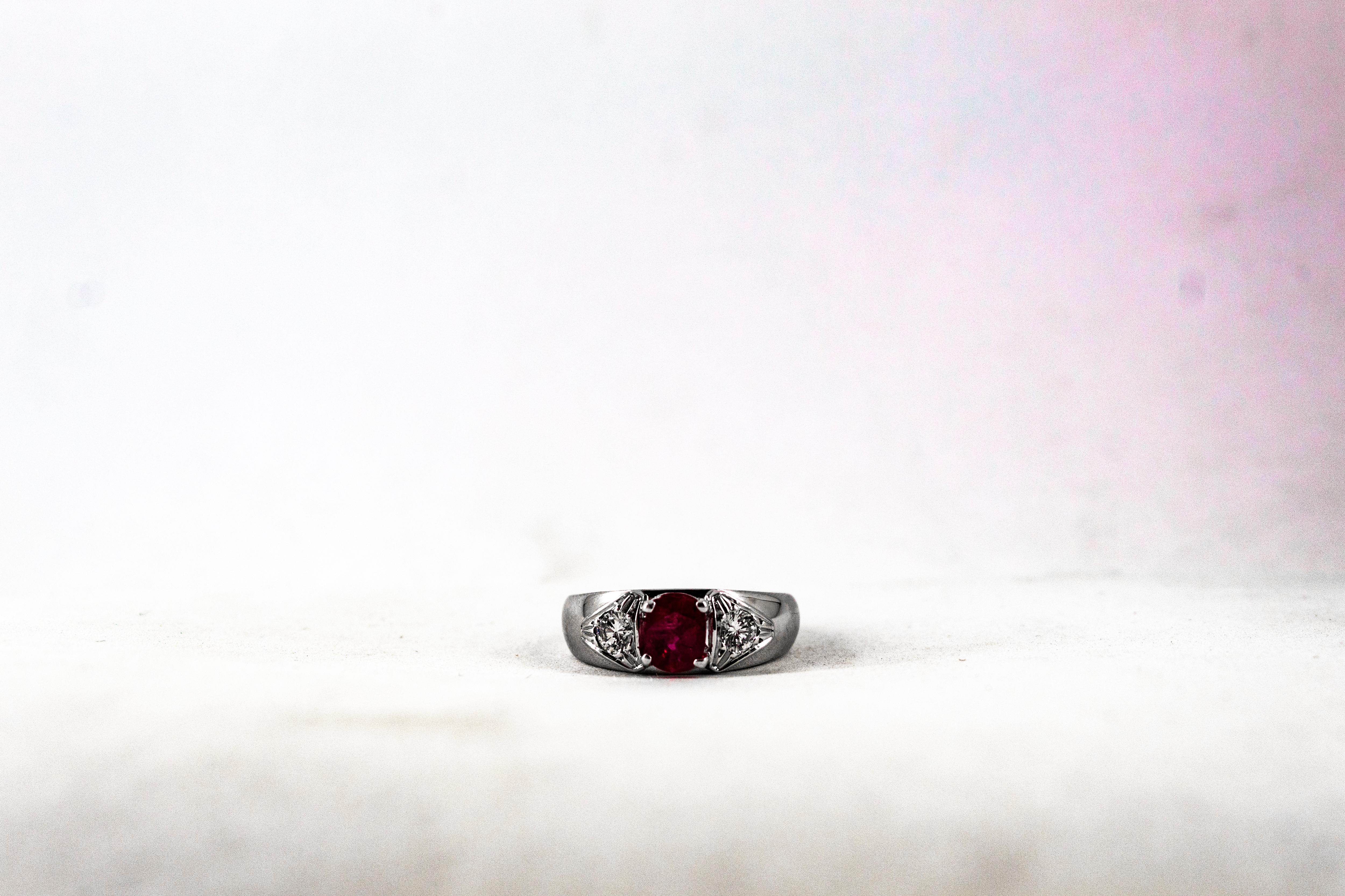 Art Deco Style 1.15 Carat White Diamond Oval Cut Ruby White Gold Cocktail Ring For Sale 5