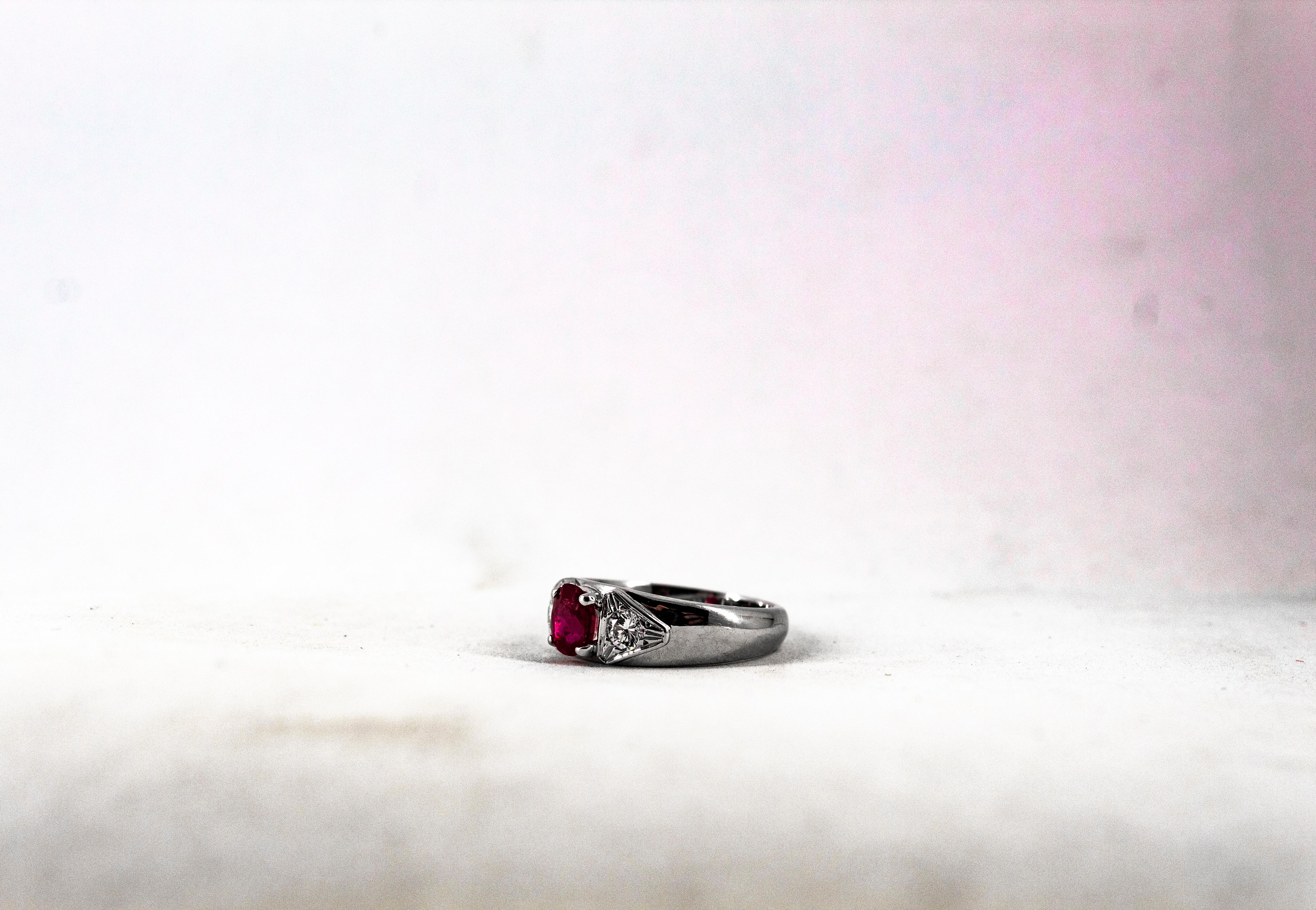 Art Deco Style 1.15 Carat White Diamond Oval Cut Ruby White Gold Cocktail Ring For Sale 6