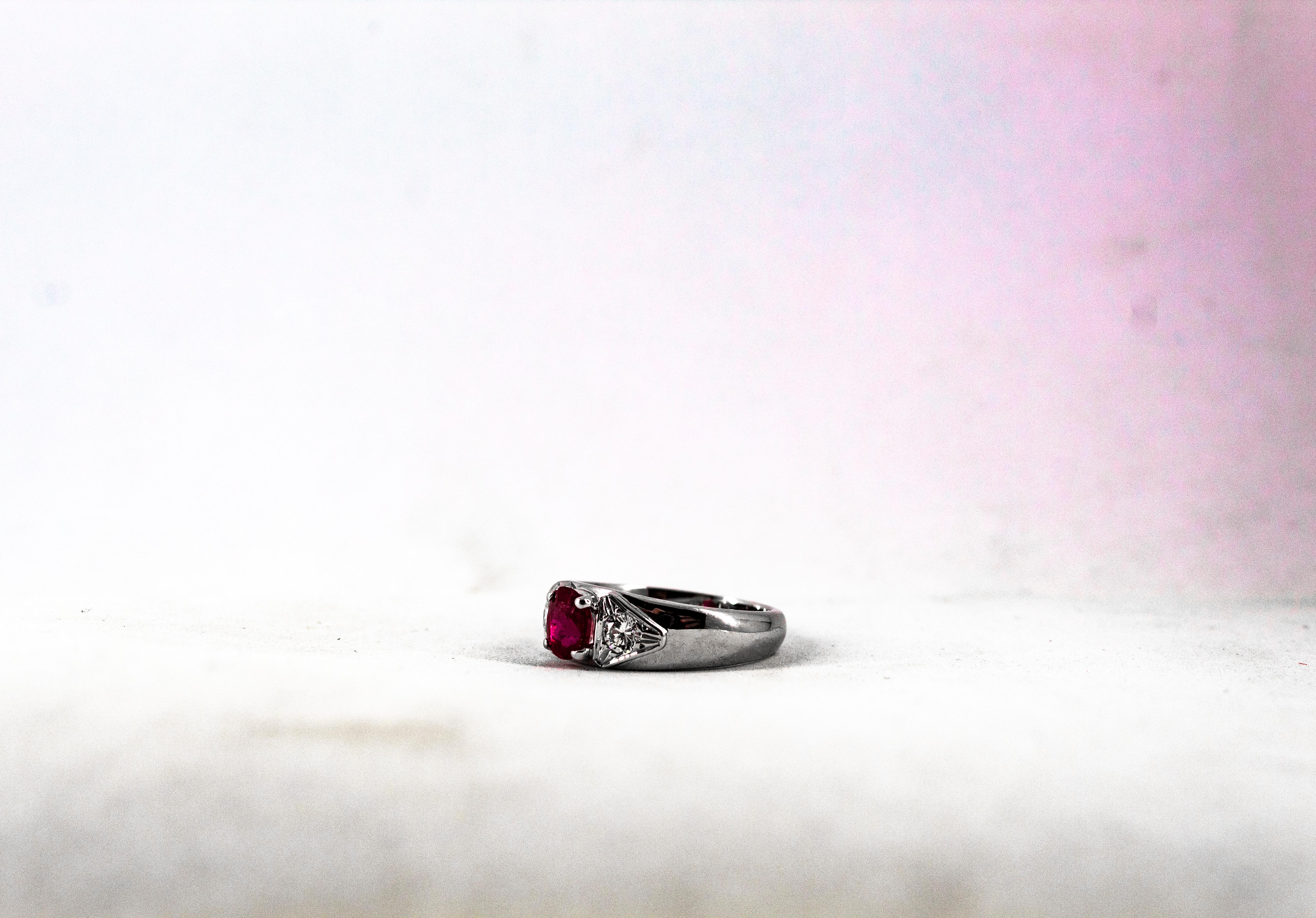Art Deco Style 1.15 Carat White Diamond Oval Cut Ruby White Gold Cocktail Ring For Sale 7
