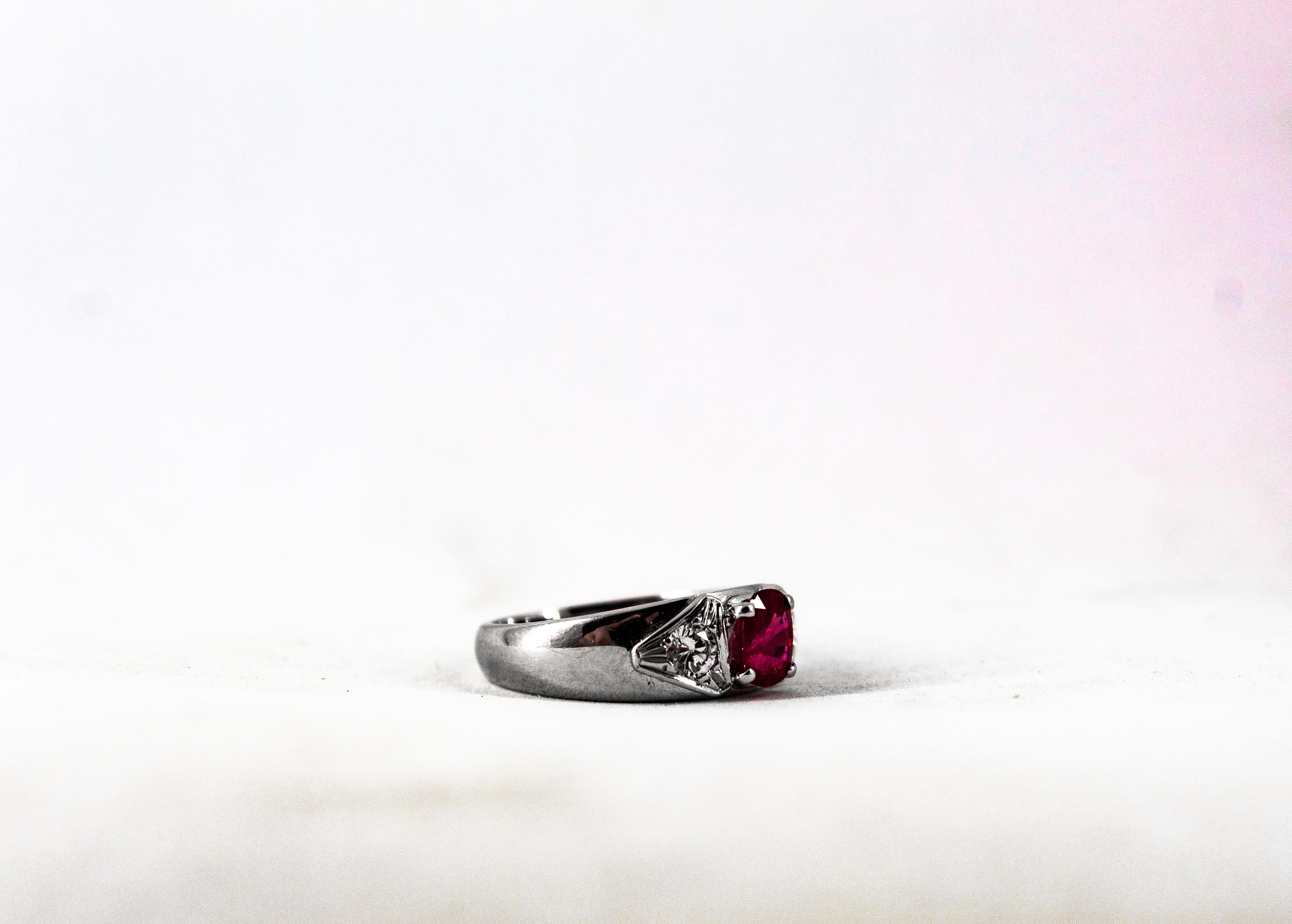 Art Deco Style 1.15 Carat White Diamond Oval Cut Ruby White Gold Cocktail Ring For Sale 9