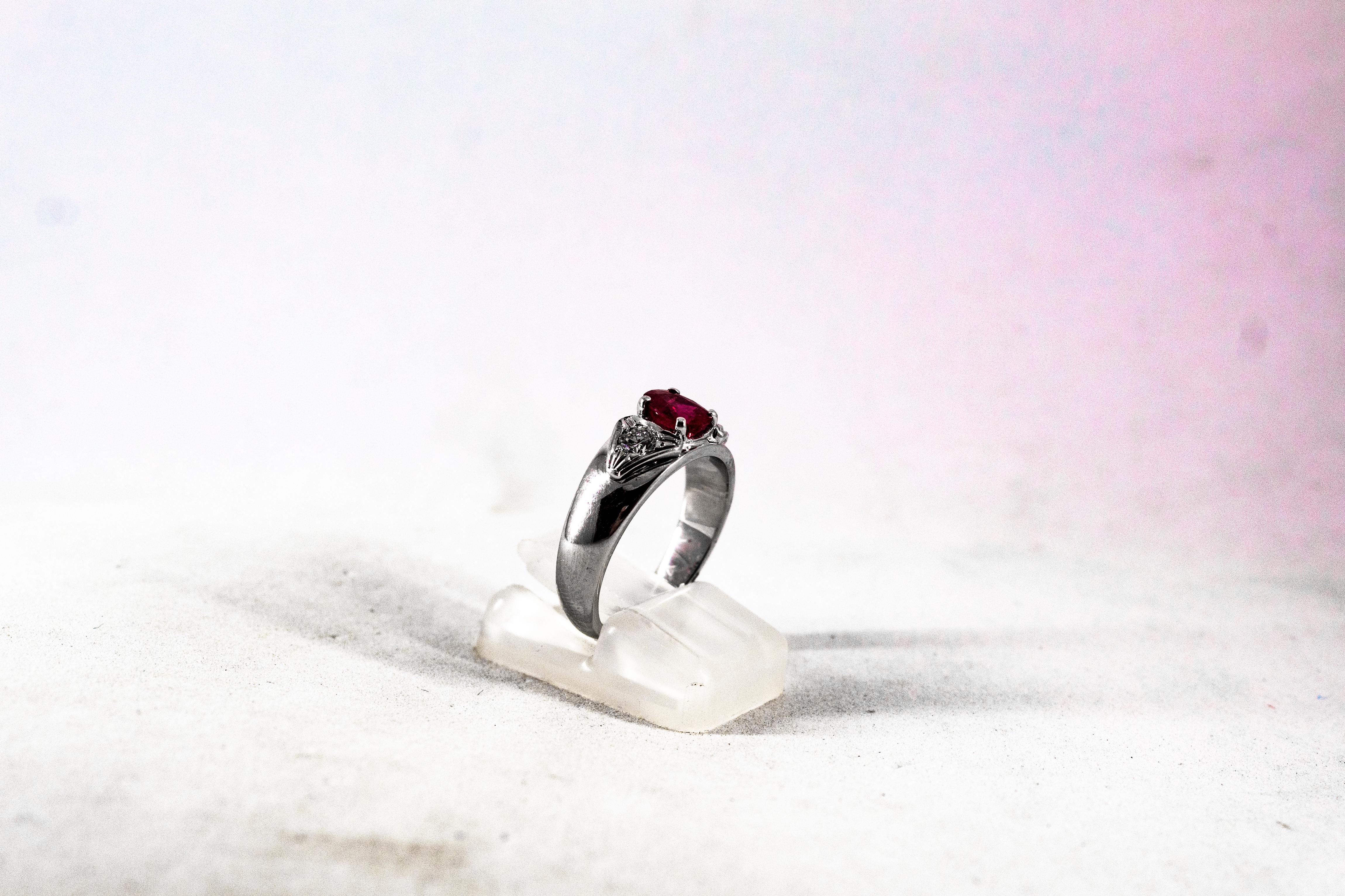 Art Deco Style 1.15 Carat White Diamond Oval Cut Ruby White Gold Cocktail Ring For Sale 3