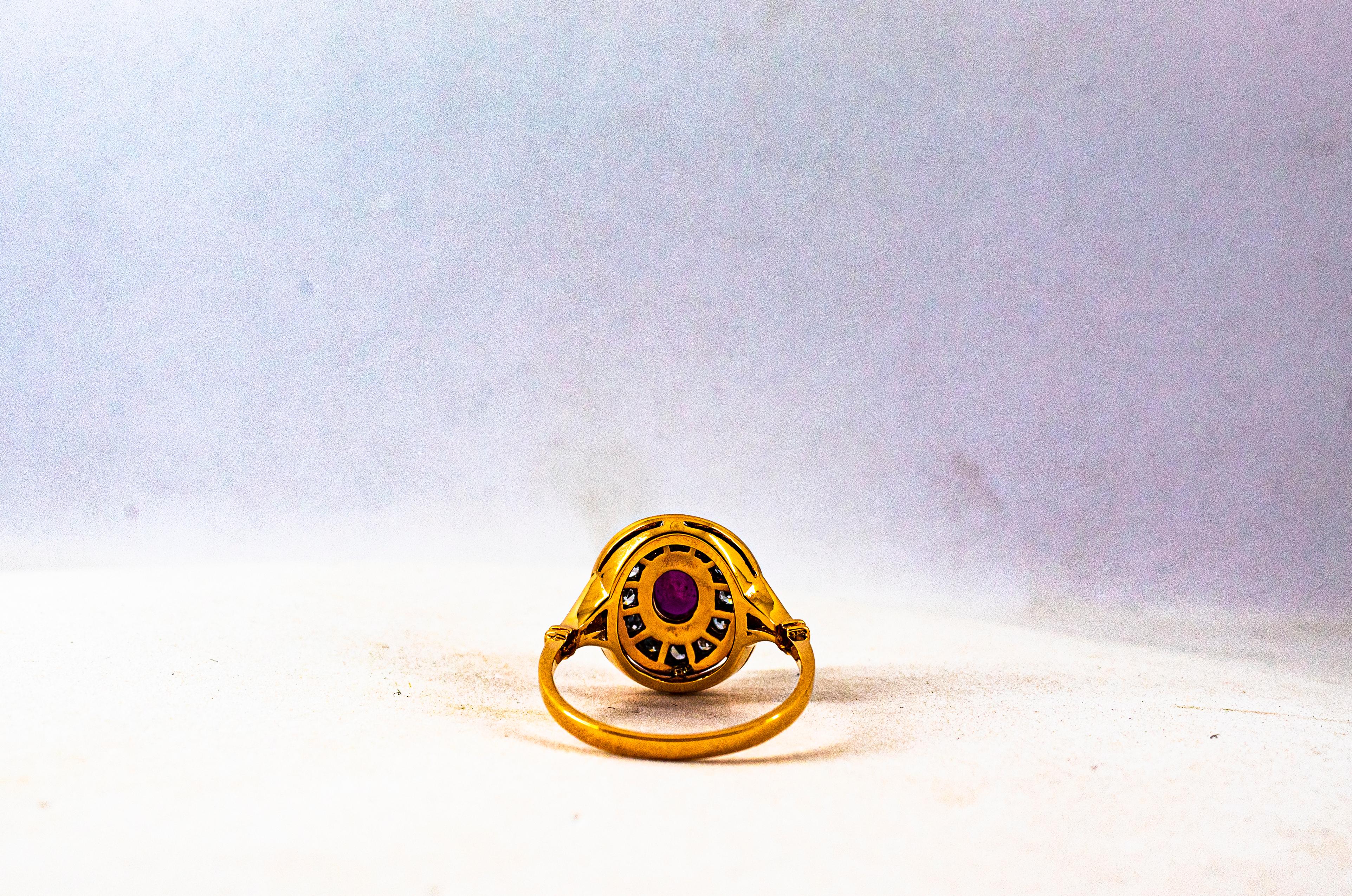 Art Deco Style 1.15 Carat White Diamond Oval Cut Ruby Yellow Gold Cocktail Ring 5