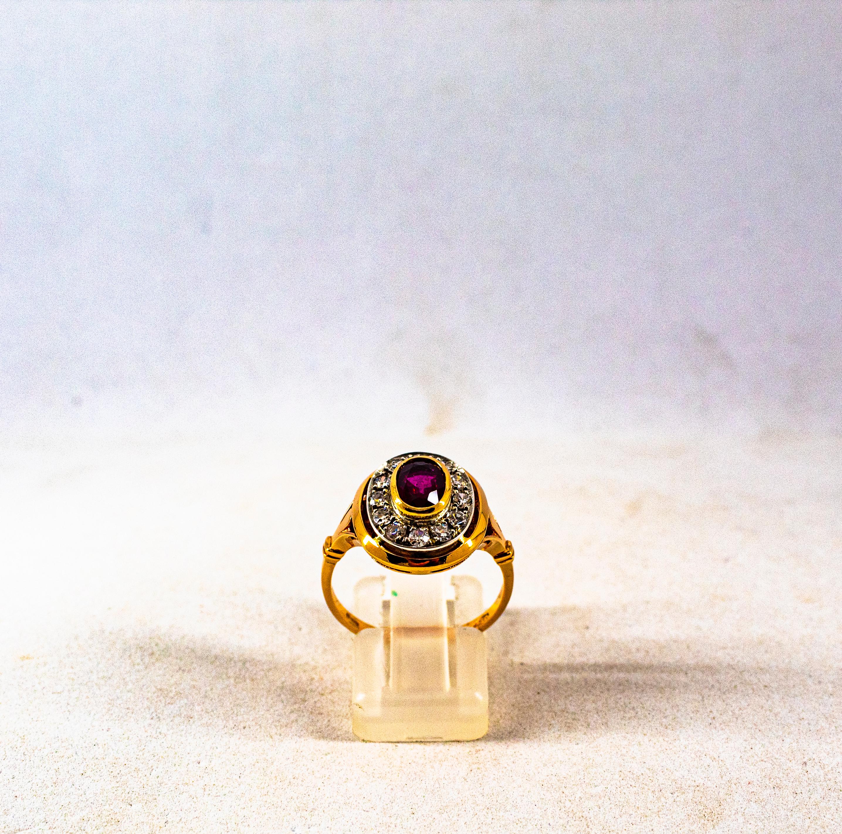 This Ring is made of 9K Yellow Gold and Sterling Silver.
This Ring has 0.30 Carats of White Brilliant Cut Diamonds.
This Ring has a 0.85 Carats Oval Cut Ruby.

This Ring is available also with a central Emerald or a central Blue Sapphire.
This Ring