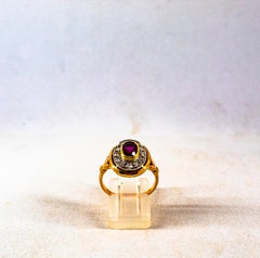 Art Deco Style 1.15 Carat White Diamond Oval Cut Ruby Yellow Gold Cocktail Ring