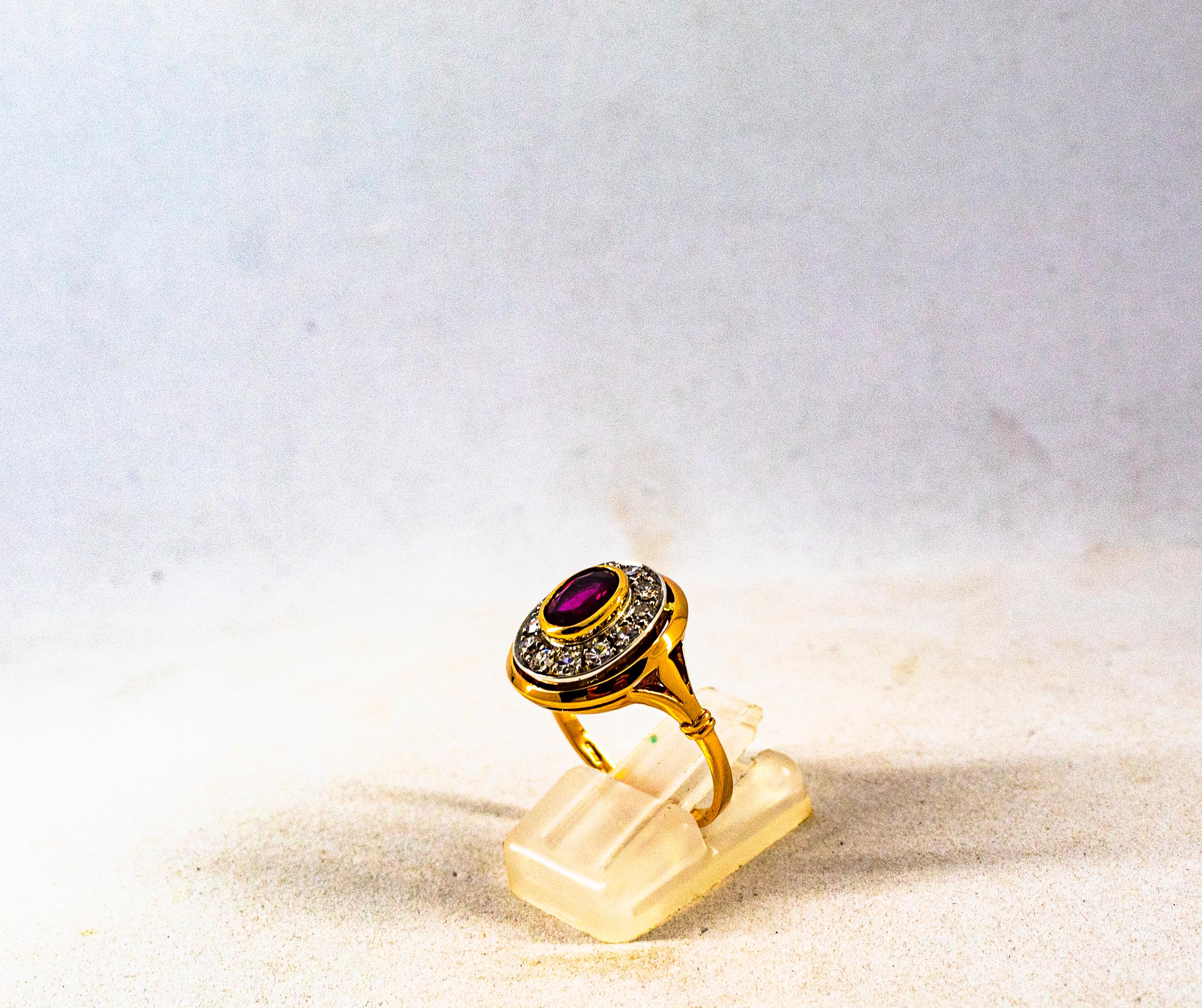 Art Deco Style 1.15 Carat White Diamond Oval Cut Ruby Yellow Gold Cocktail Ring 2