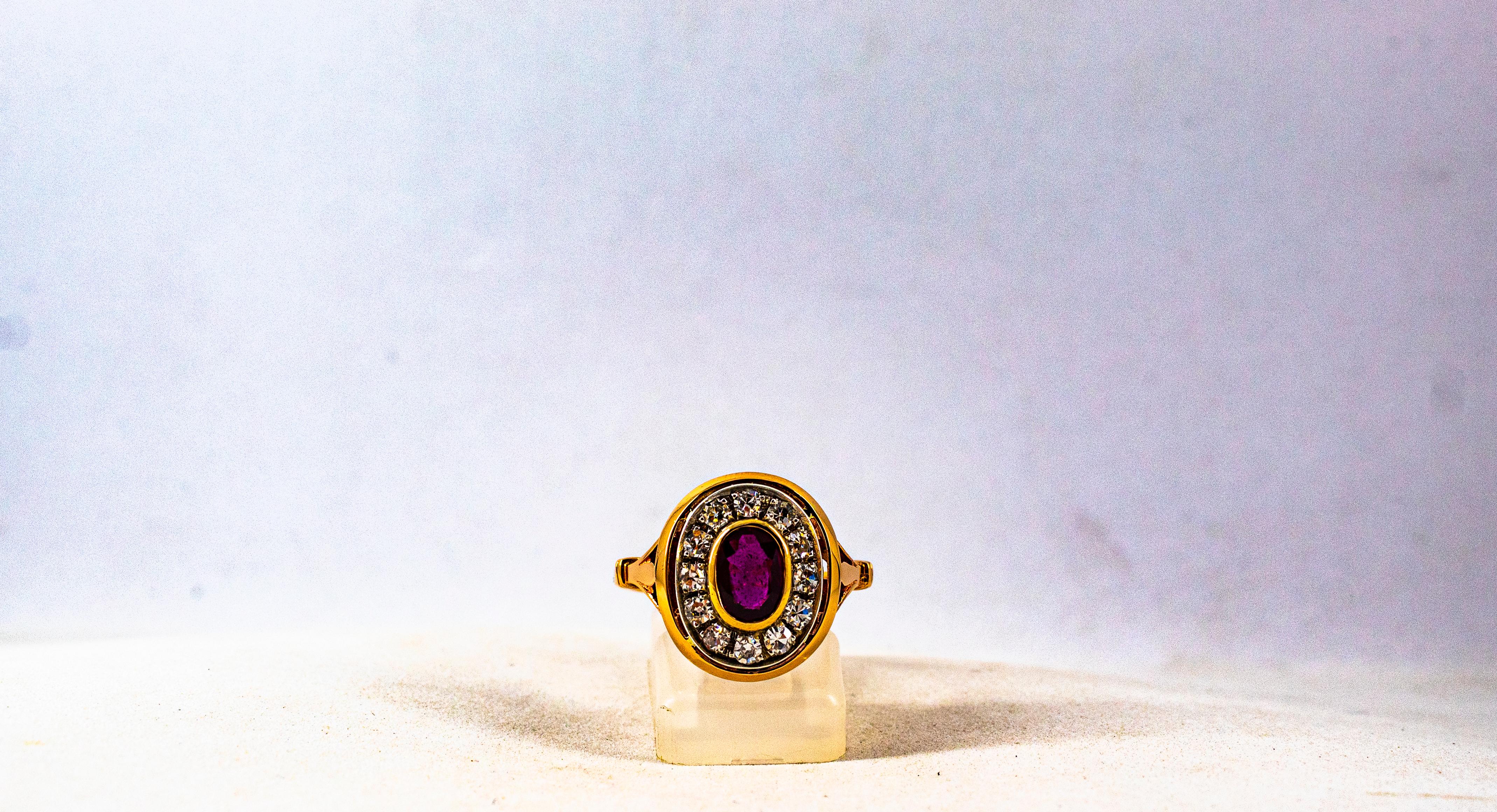 Anillo de cóctel de oro amarillo con diamante blanco talla oval de 1.15 quilates y rubí estilo art déco en venta 2