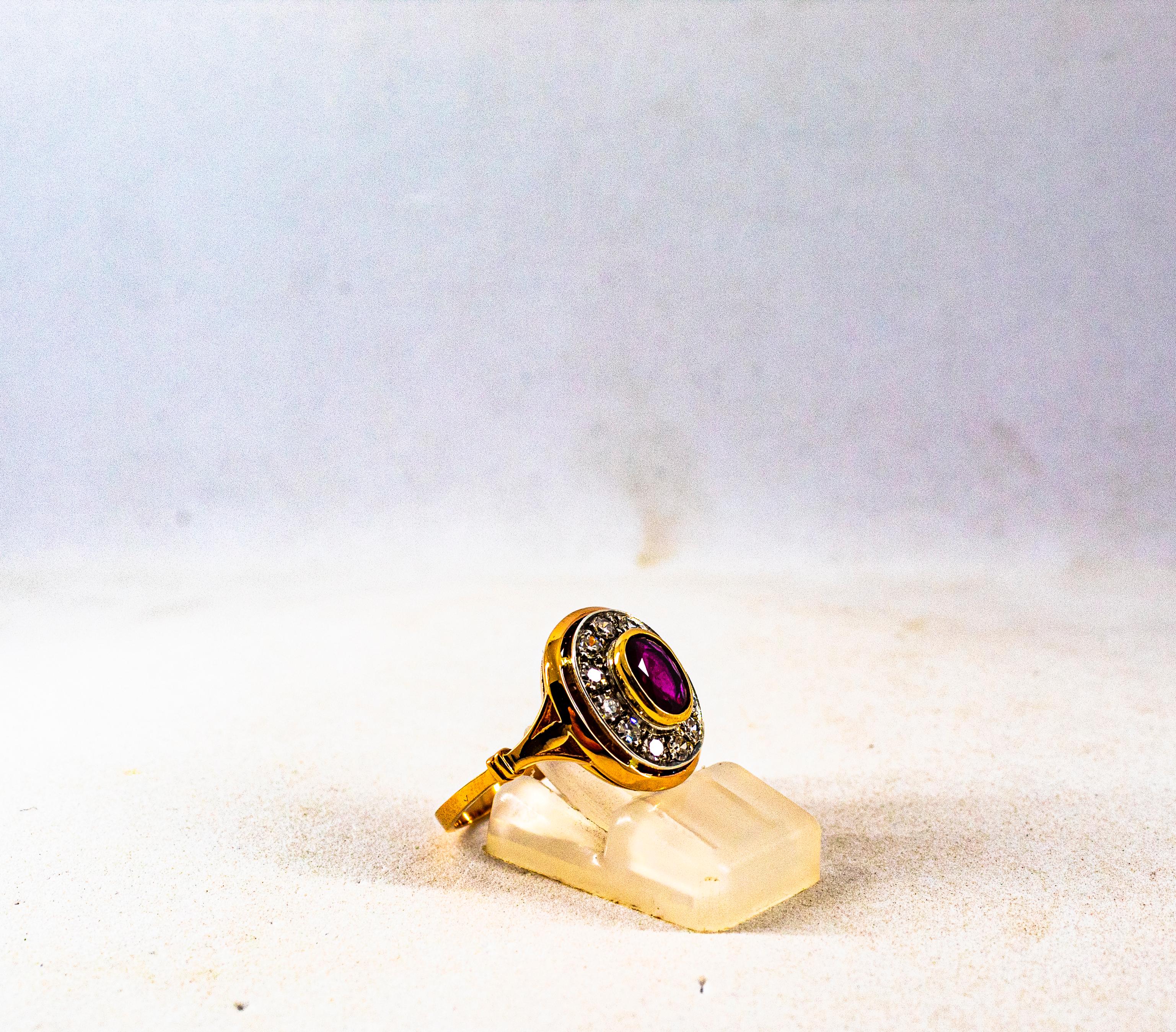 Anillo de cóctel de oro amarillo con diamante blanco talla oval de 1.15 quilates y rubí estilo art déco en venta 3