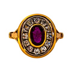 Art Deco Style 1.15 Carat White Diamond Oval Cut Ruby Yellow Gold Cocktail Ring