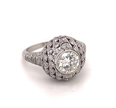 Art Deco Style 1.16 Center Diamond Dome Filigree Diamonds Platinum Ring