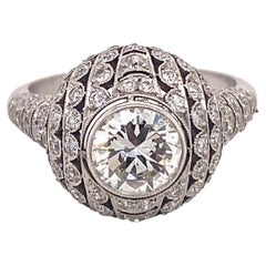 Vintage Art Deco Style 1.16 Center Diamond Dome Filigree Diamonds Platinum Ring